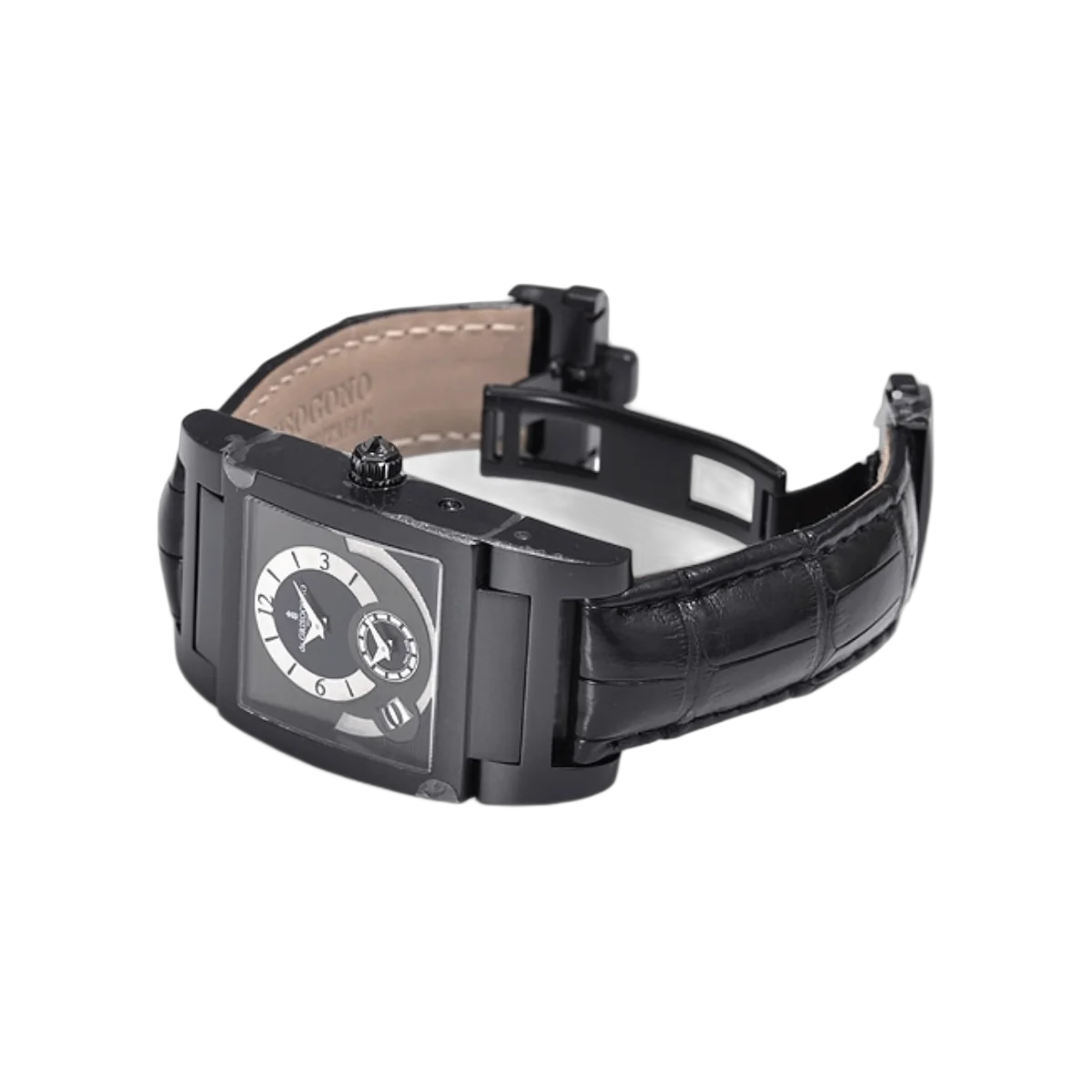 De Grisogono Dual Time UNO DF N20 Automatik PVD Edelstahl Schwarzes Alligatorlederarmband Schwarzes Zifferblatt