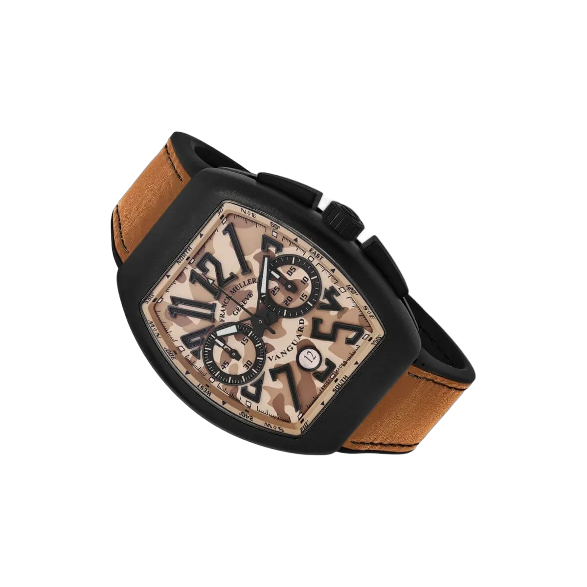 Franck Muller V 45 CC DT TT NR MC SB Vanguard Herrenuhr mit braunem Camouflage-Muster