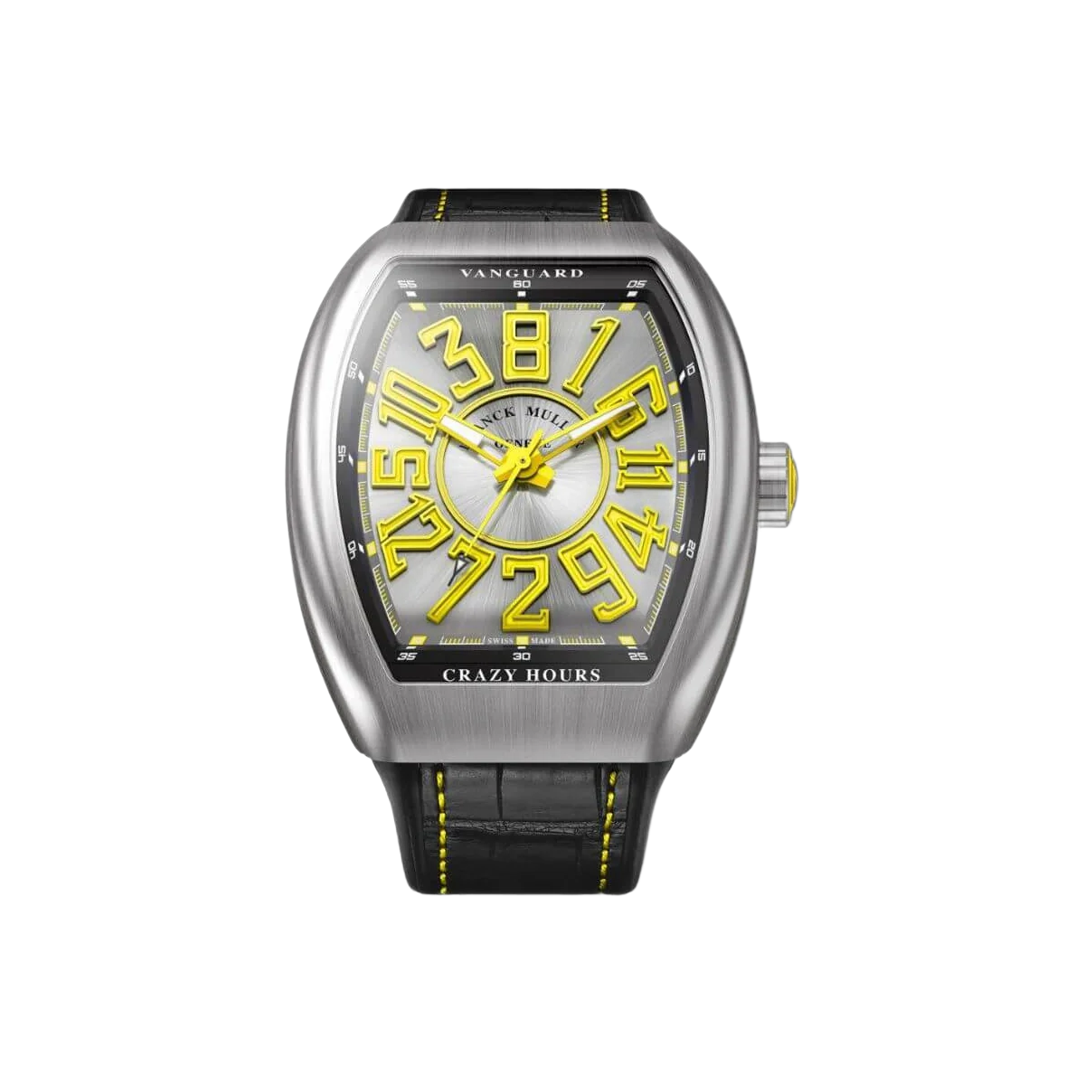 Franck Muller V 45 CH TT BR JA Vanguard Crazy Hours Armbanduhr für Herren mit gelbem Zifferblatt