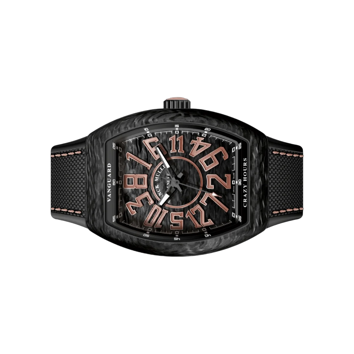 Franck Muller Vanguard Crazy Hours V 45 CH CARBON RB-5N 45mm Automatic Gold Numerals Black Dial Mens Watch