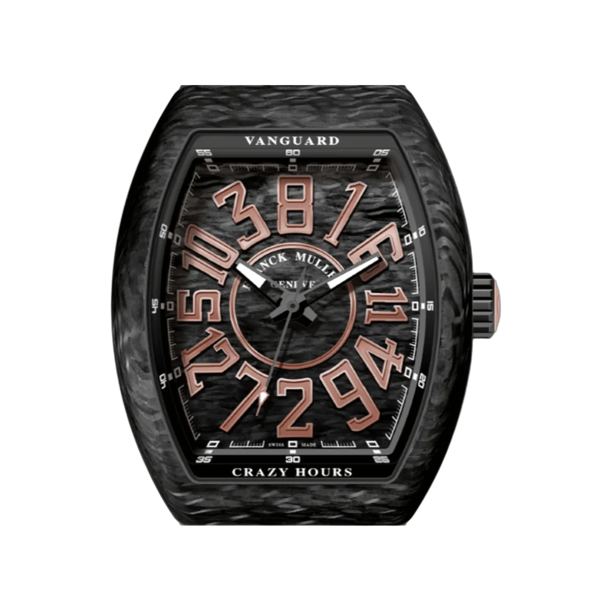 Franck Muller Vanguard Crazy Hours V 45 CH CARBON RB-5N 45mm Automatic Gold Numerals Black Dial Mens Watch