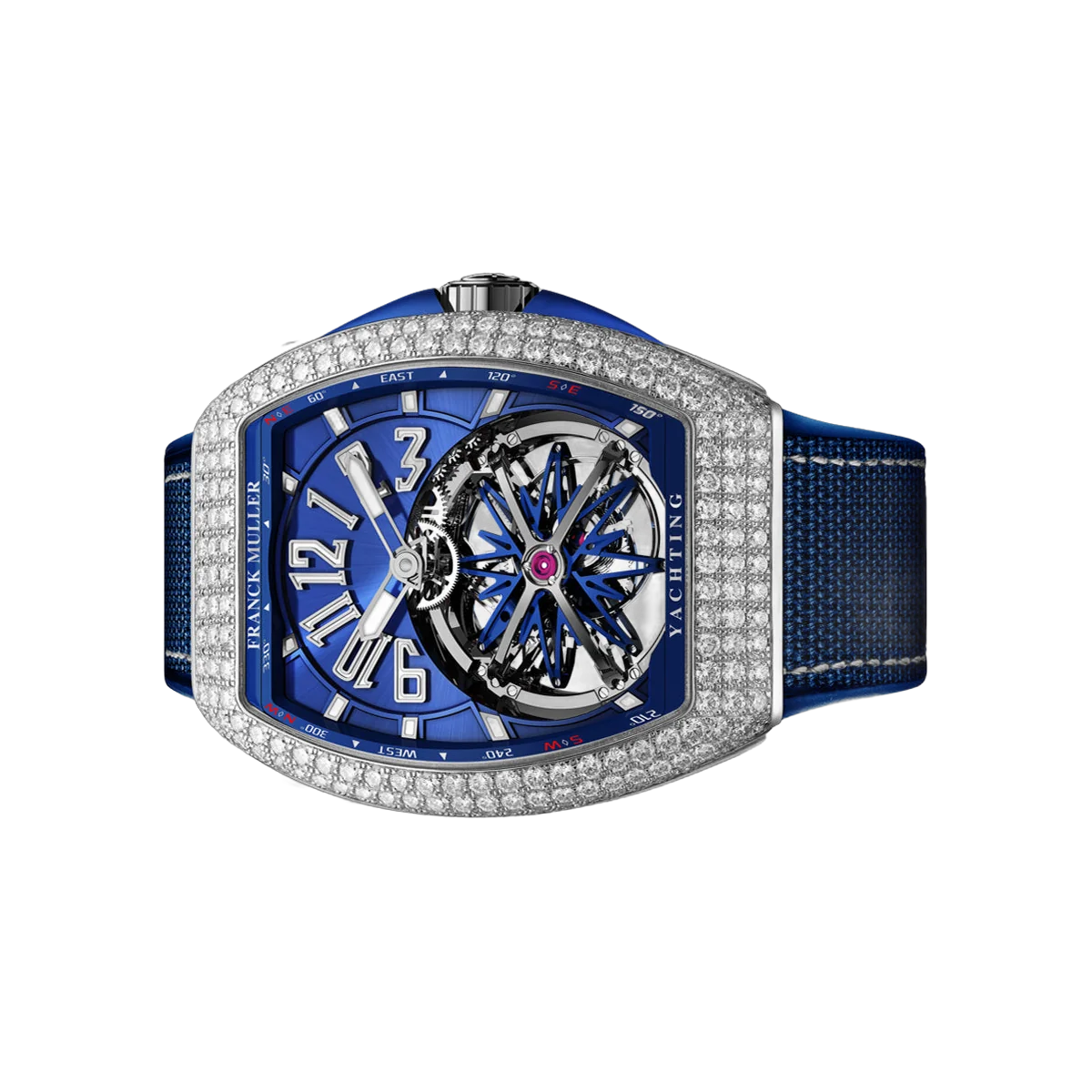 Franck Muller Vanguard Gravity V 45 T GR CS D WG BL WG YACHT 不锈钢密镶钻石表圈 45 毫米蓝色表盘男士手表