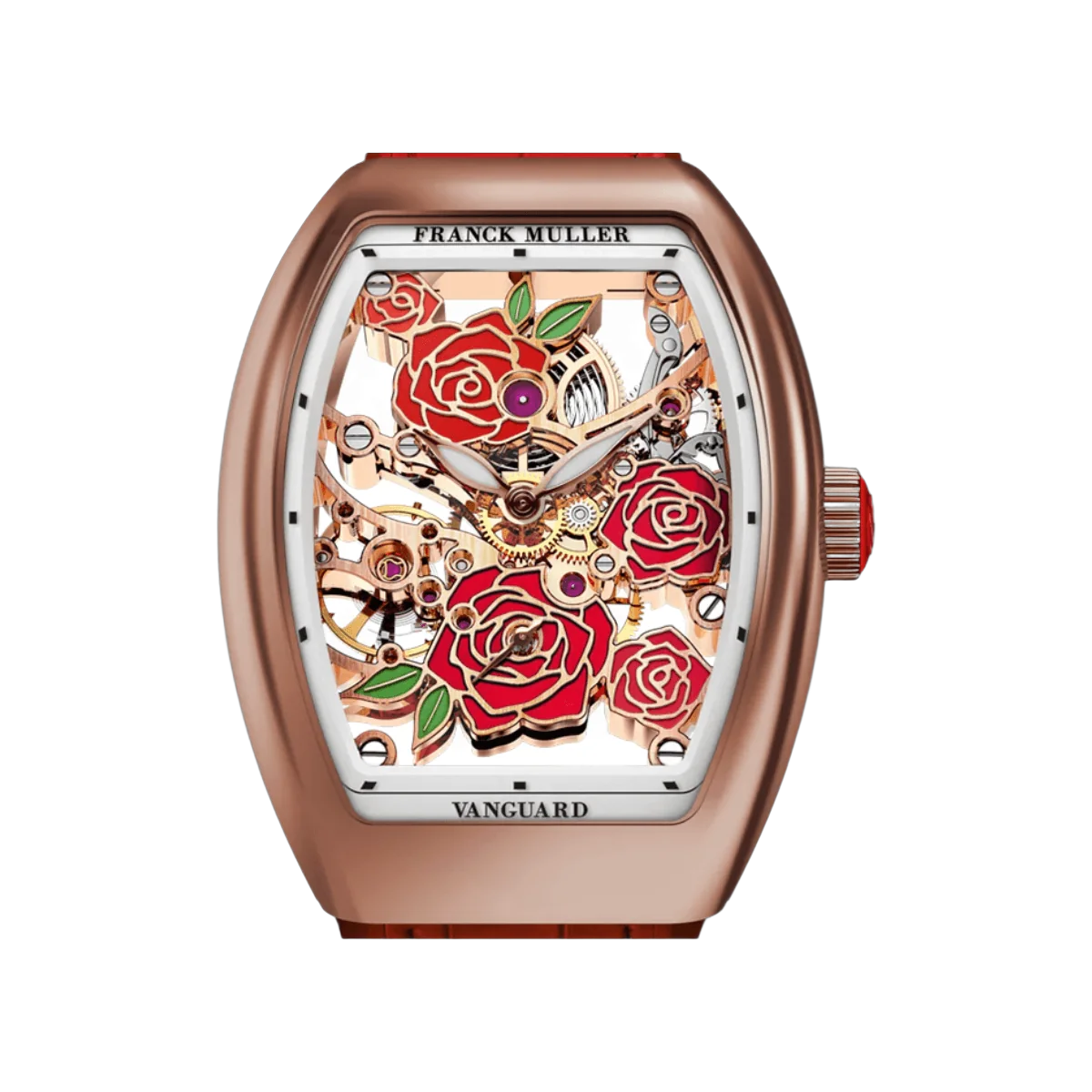 Franck Muller Vanguard Rose RG Red V 32 S6 SQT Rose 5N RG 32mm Skeleton Dial Womens Watch