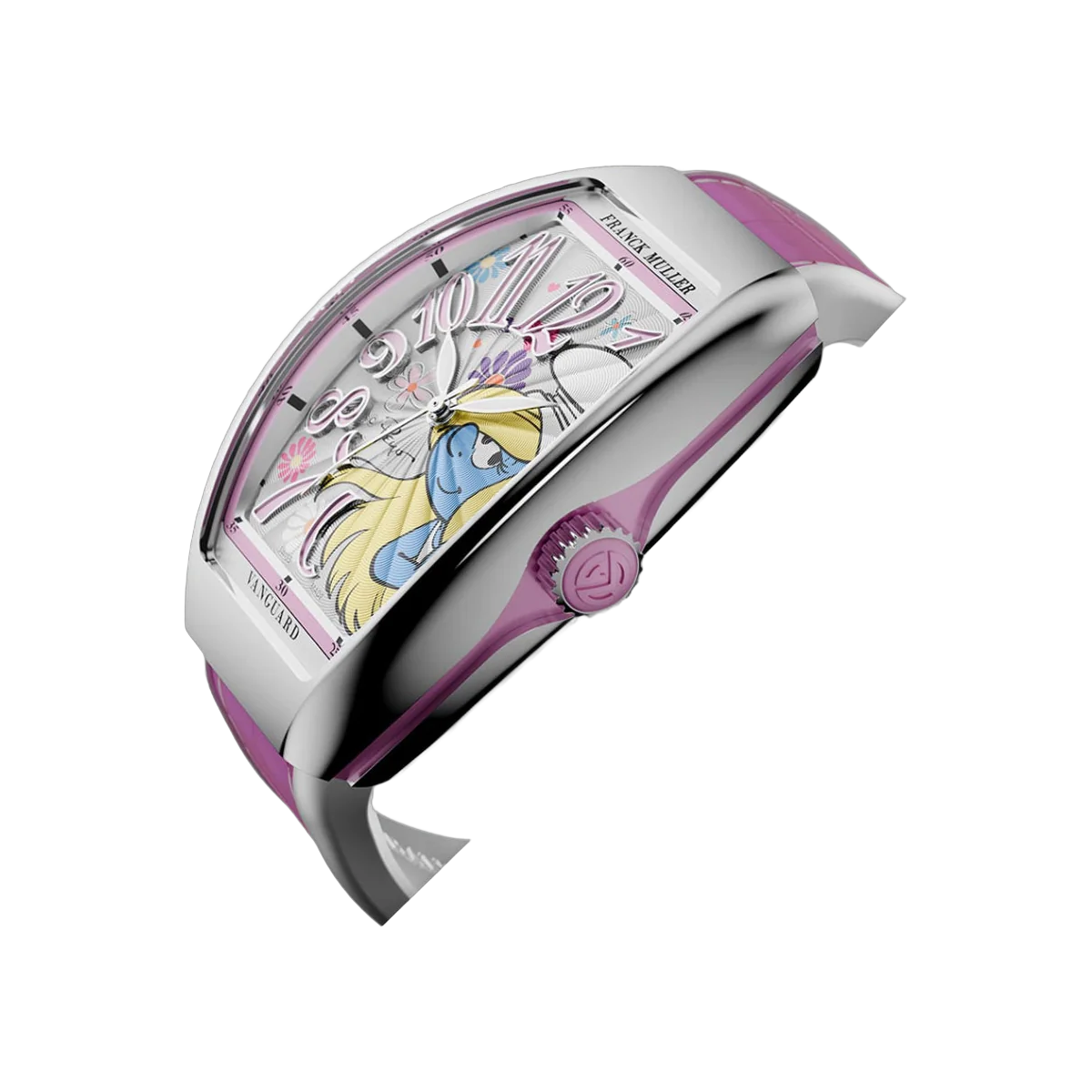 Franck Muller Vanguard V 32 SC AT FO FLW AC RS Smurfette Limited Edition Stainless Steel 32mm Floral Pink Dial Ladies Watch