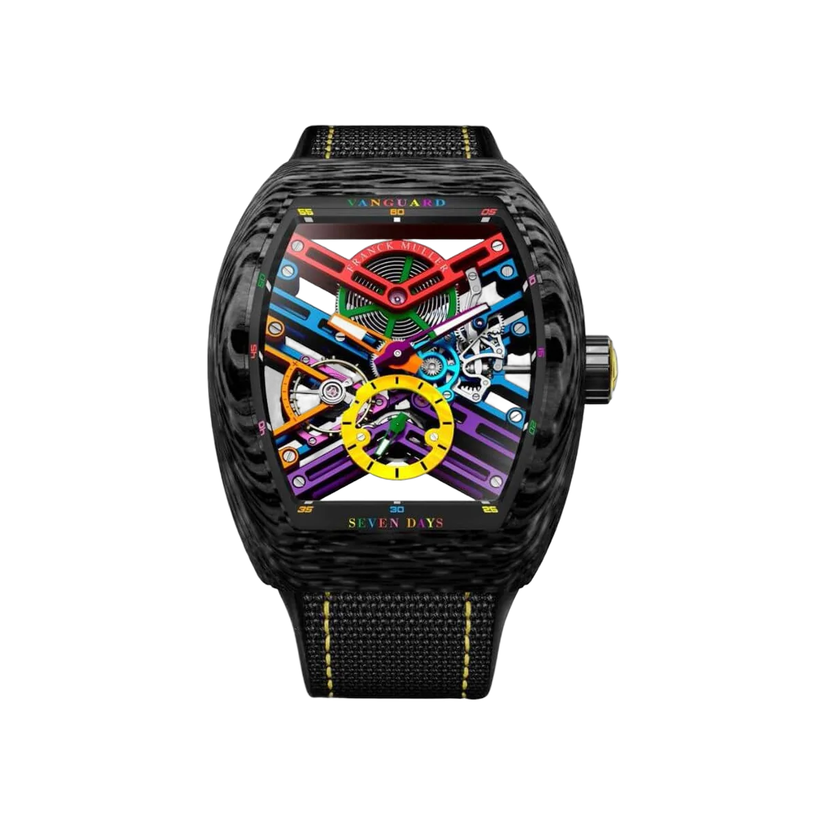 Franck Muller Vanguard V 45 S6 SQT COL DRM CARBONE NR بهيكل عظمي للميناء