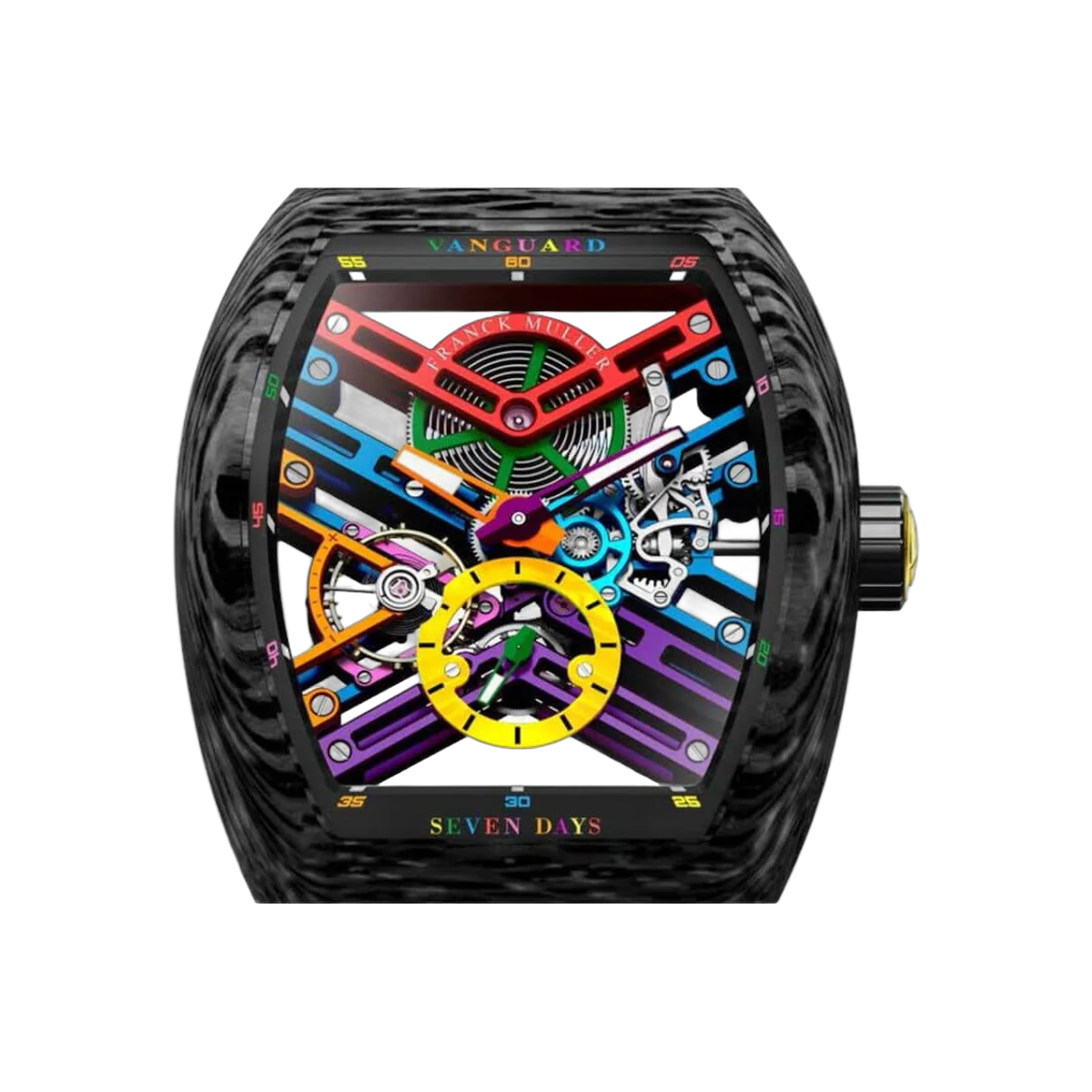 Franck Muller Vanguard V 45 S6 SQT COL DRM CARBONE NR بهيكل عظمي للميناء