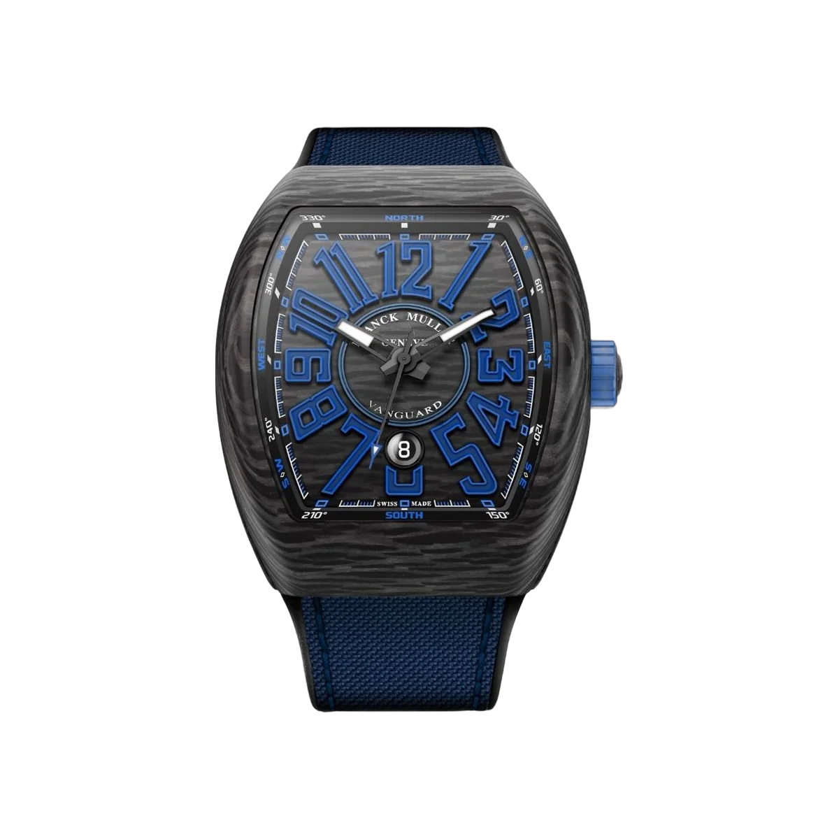 Franck Muller Vanguard V 45 SC DT CARBON NR BLUE 碳纤维 45 毫米黑色表盘蓝色数字男士手表