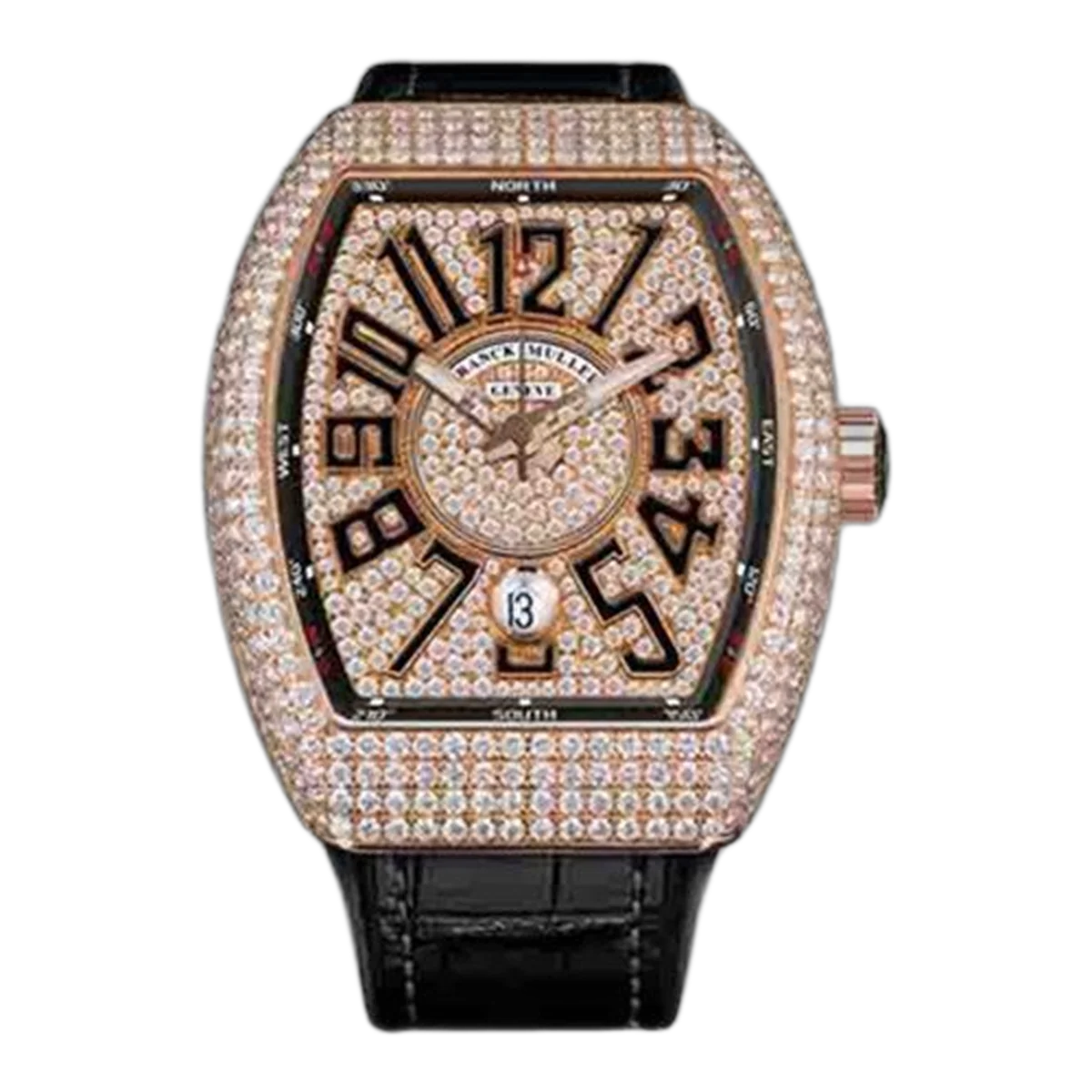 Franck Muller Vanguard V 45 Sc Dt D Cd 5N Nr Diamond Fave 53.7 毫米自动玫瑰金黑色皮表带男士手表