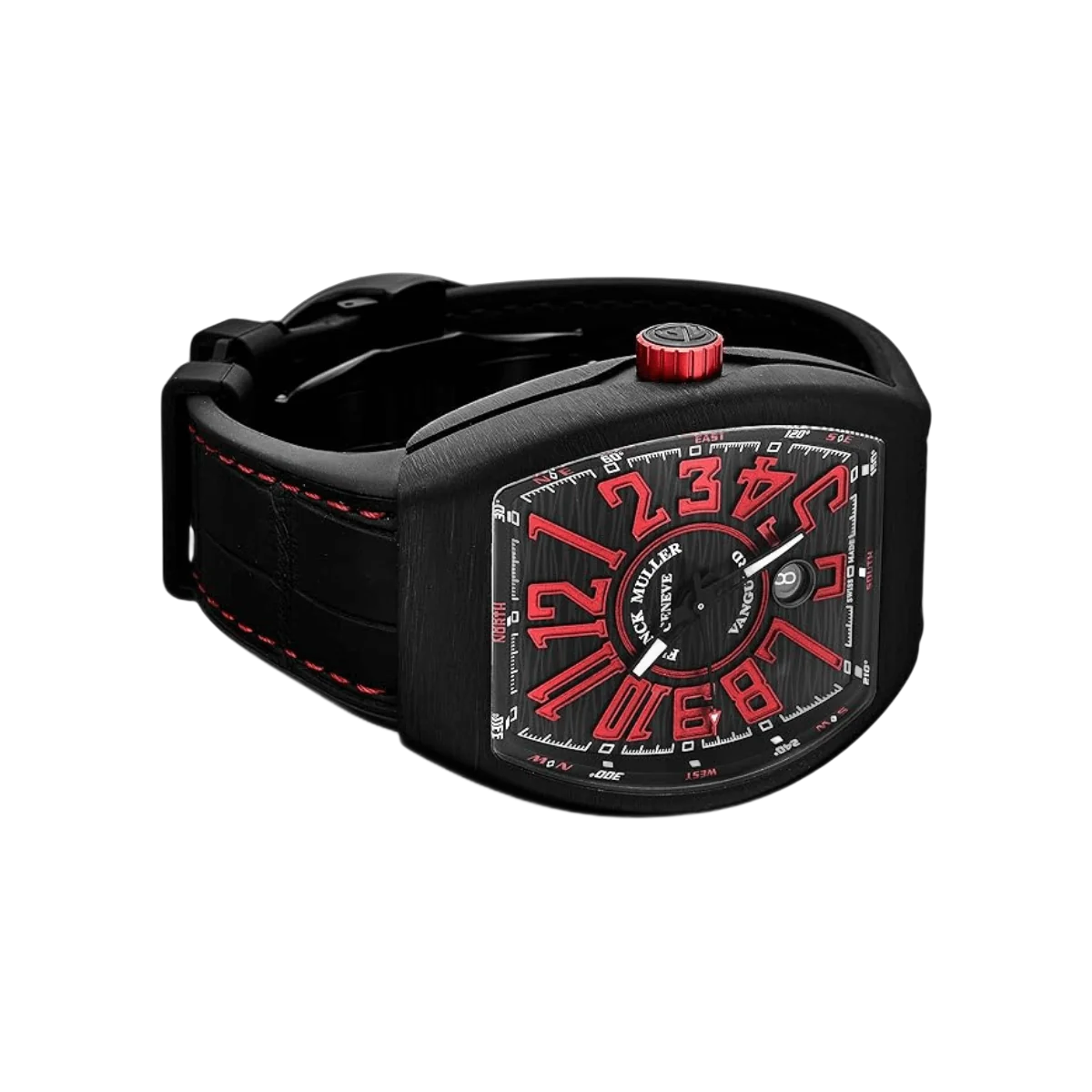 Franck Muller Vanguard V 45 SC DT TT NR BR NR Black Titanium red Numerals 45mm Black Dial Mens Watch