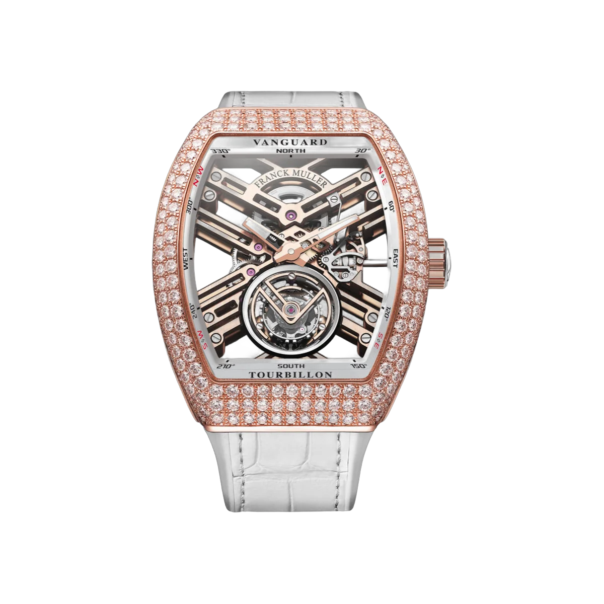Franck Muller Vanguard V 45 T SQT D MVT D 5N BC5N Tourbillon Roségold Diamanten Lünette 45mm Skelettzifferblatt Herrenuhr