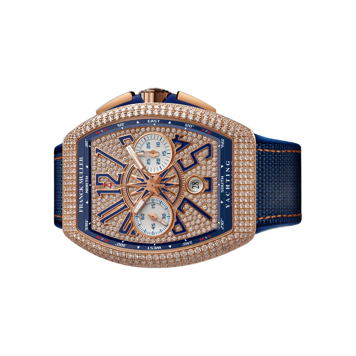 Franck Muller Vanguard Yachting V 45 CC DT YACHT D CD 5N BL 5N 玫瑰金钻石表圈和表盘 45 毫米男士手表
