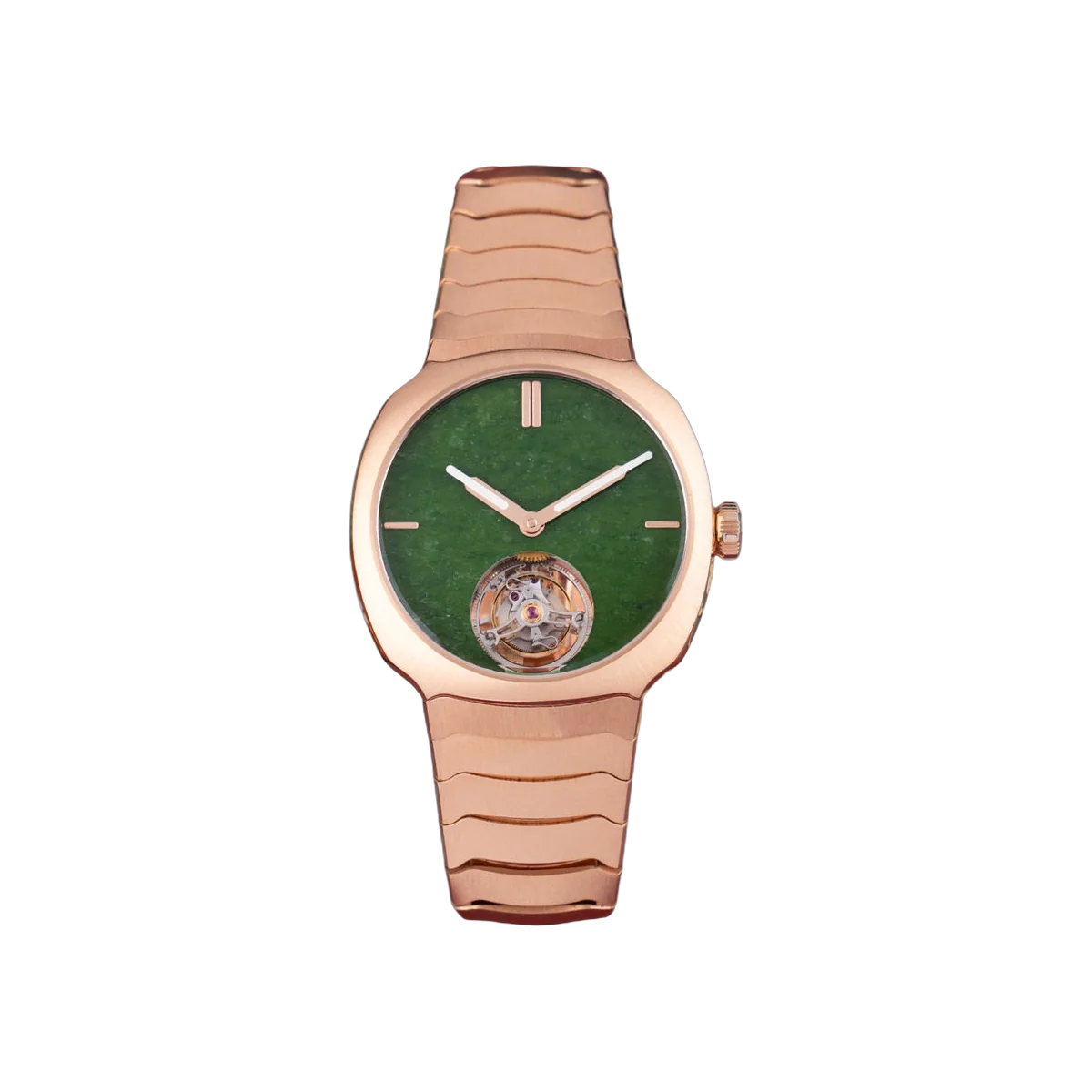 H. Moser & Cie. Streamliner 6804-0406 Tourbillon ساعة رجالية من الذهب الوردي بقطر 40 ملم ومينا من اليشم الأخضر من وايومنغ