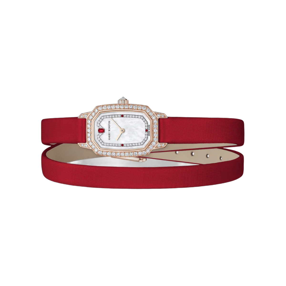 Harry Winston Emerald EMEQHM18RR009 Satin Bracelet 24mm MOP Dial Womens Watch