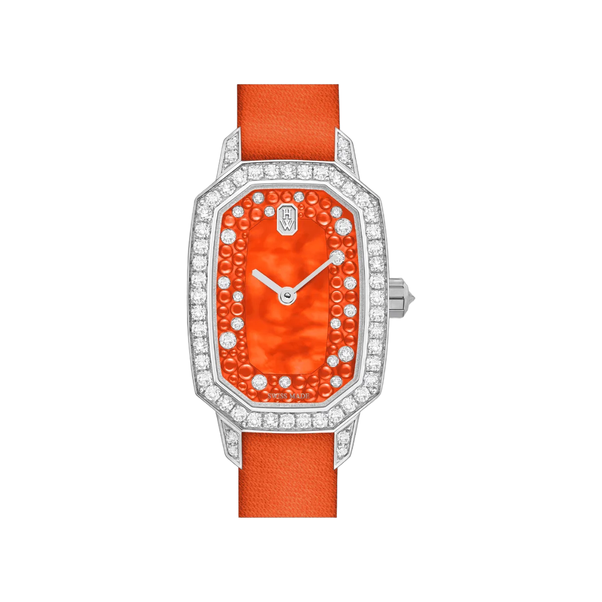 Harry Winston Emerald EMEQHM18WW015 Quartz 24mm Orange MOP Dial Womens Watch