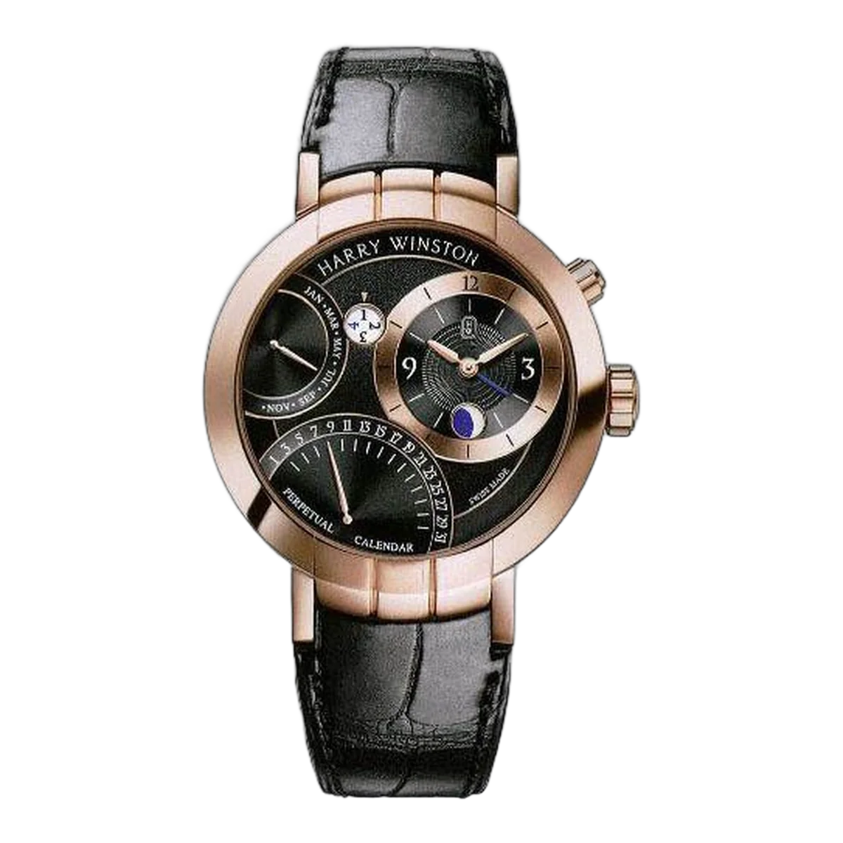 Harry Winston Premier Excenter Perpetual Calendar 41Mm 18K Rose Gold Men's Watch