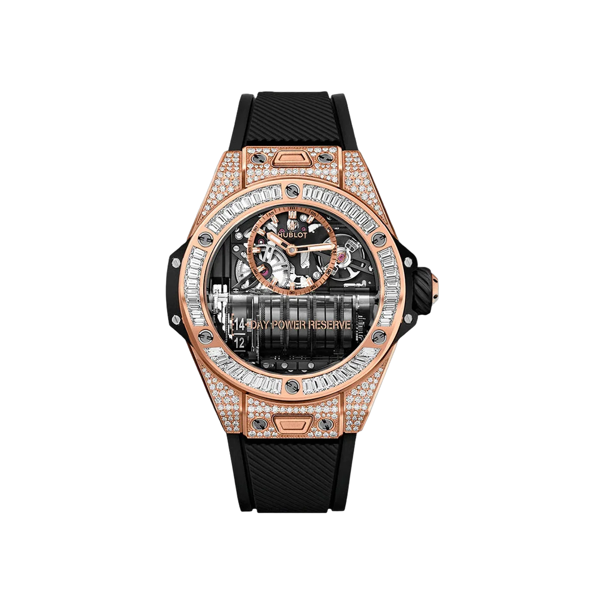 Hublot Big Bang MP-11 911.OX.0118.RX.0904 玫瑰金长方形钻石表圈镂空表盘 45 毫米男士手表