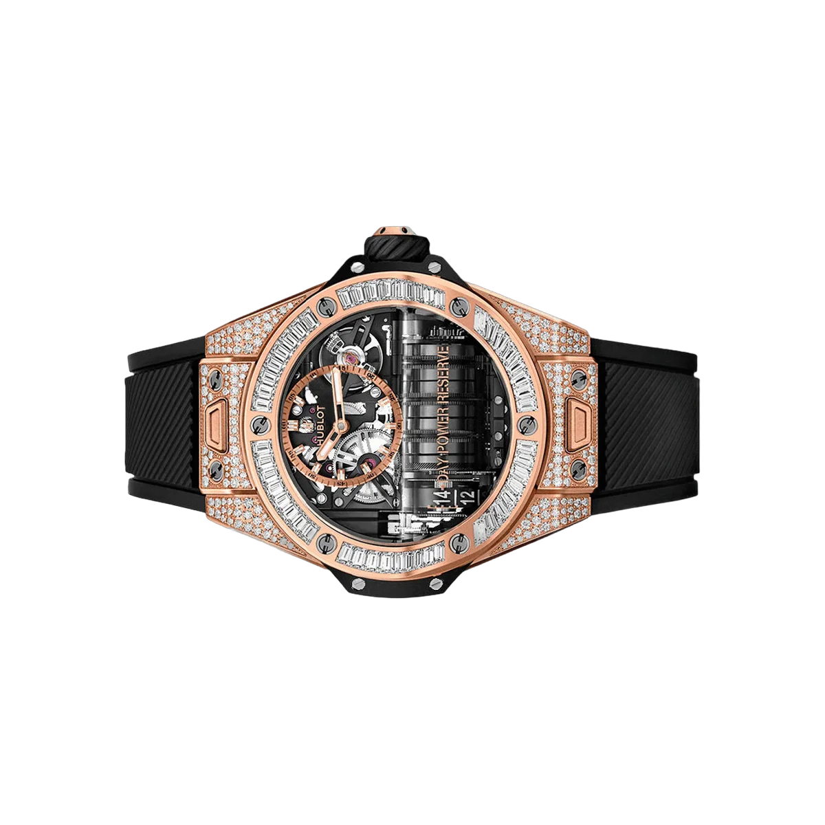 Hublot Big Bang MP-11 911.OX.0118.RX.0904 玫瑰金长方形钻石表圈镂空表盘 45 毫米男士手表
