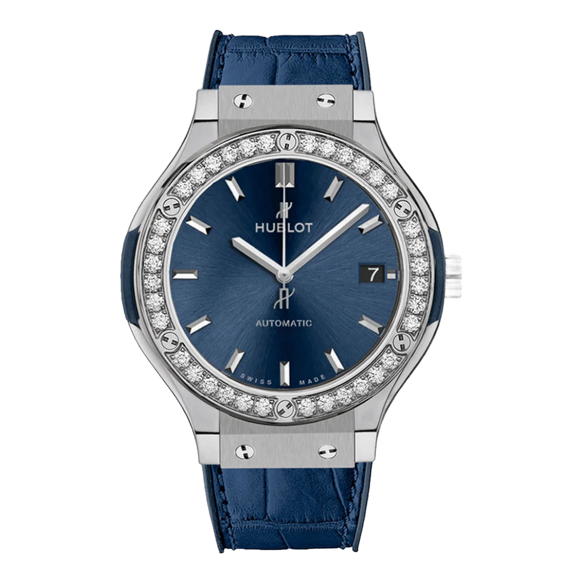 Hublot Classic Fusion 565.NX.7170.RX.1204 Automatik Blau Titan Diamanten 38mm Damenuhr