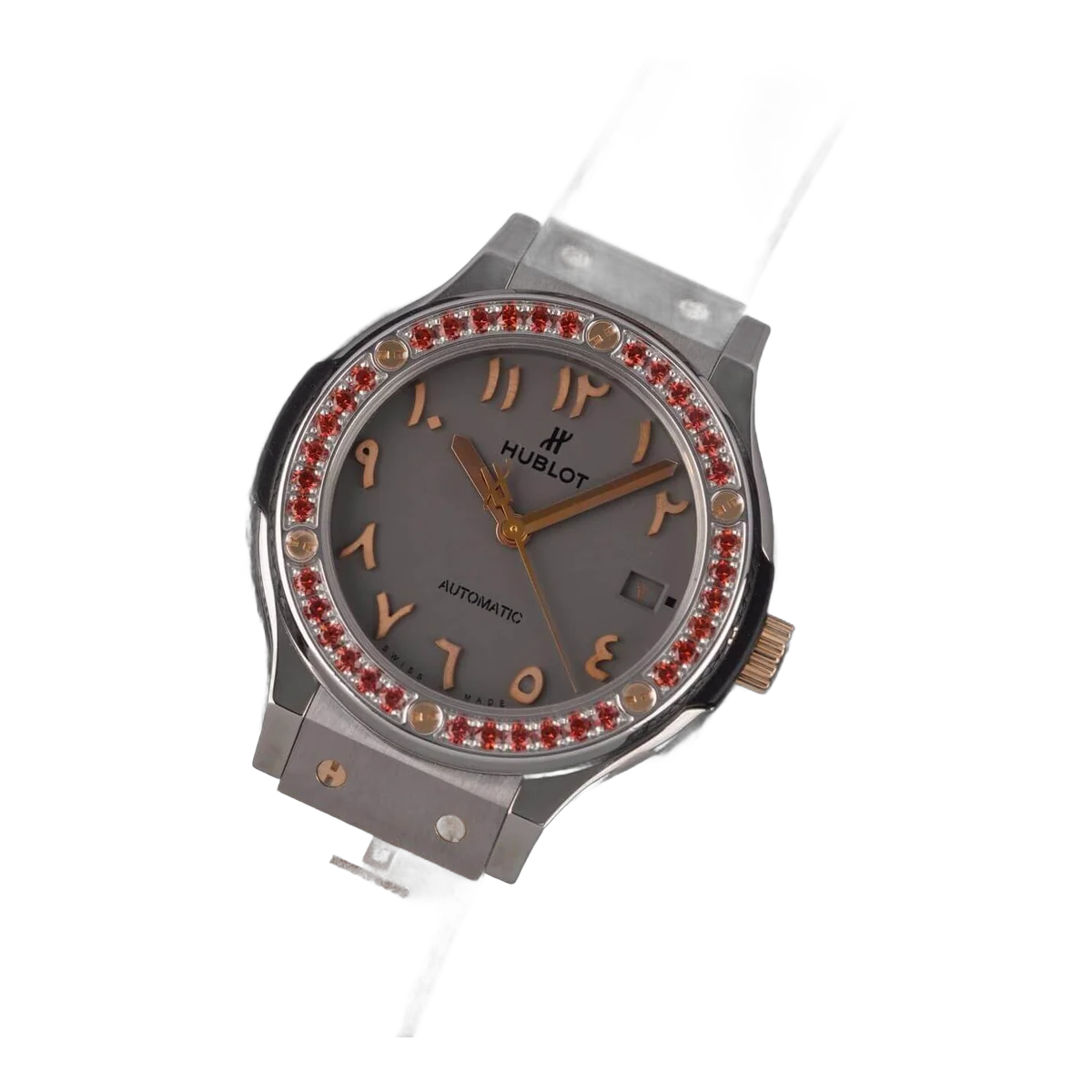 Hublot Hublot Classic Fusion 565.NX.5710.VR.1208.SDQ15 ساعة كلاسيك فيوجن دبي فيجن III نسائية 38 ملم بإطار من الذهب الوردي والياقوت