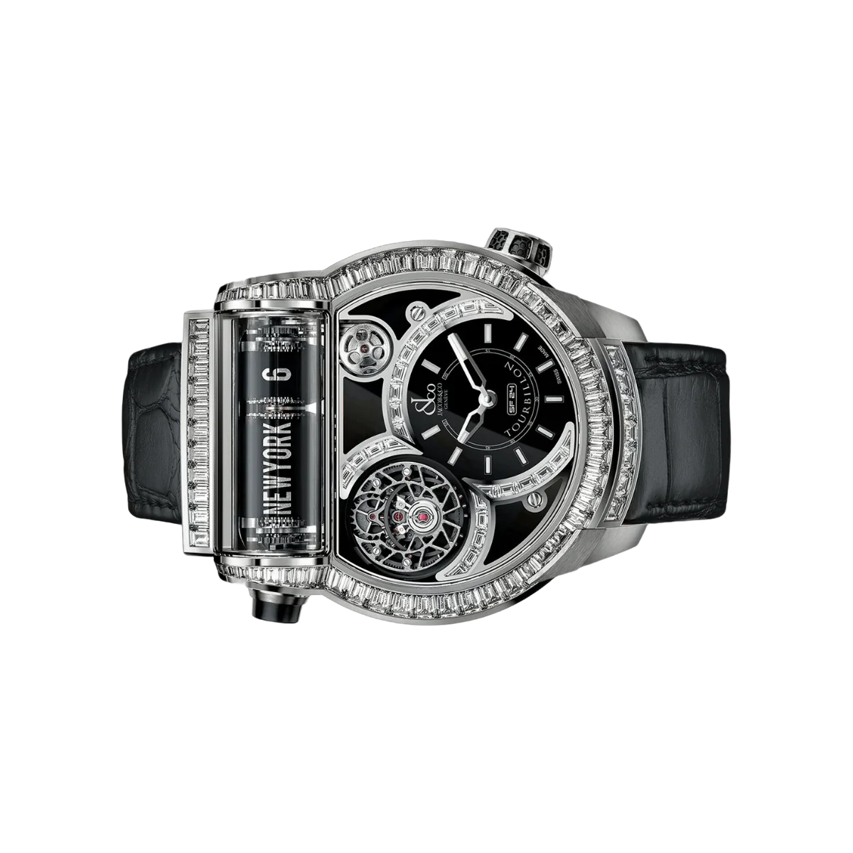 Jacob & Co. Epic SF24 Tourbillon Baguette ES802.30.BD.BD.A Weißgold 2 Zeitzonen 45mm Schwarzes Zifferblatt Herrenuhr