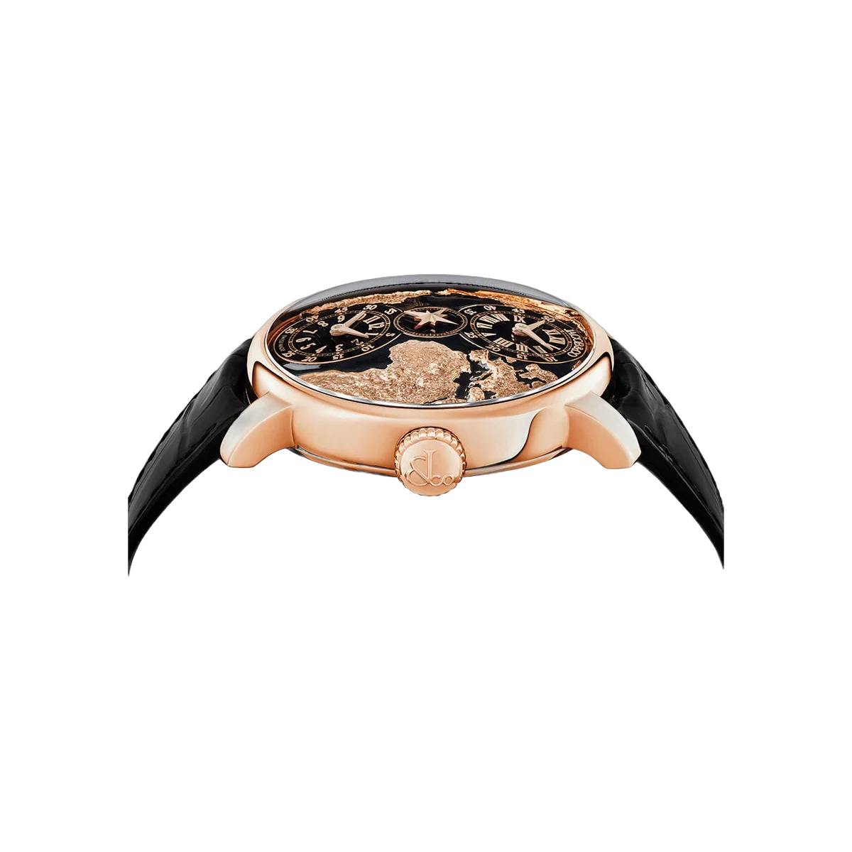 Jacob & Co. The World Is Yours Dual Time Zone DT100.40.AA.AB.A Rose Gold 43mm Black Dial Men's Watch