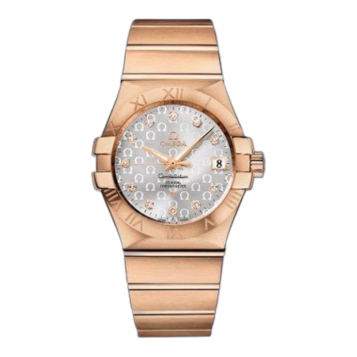 Omega Constellation Co-Axial 123.50.35.20.52.003 Silber Chronometer 35mm 18kt Roségold Damenuhr