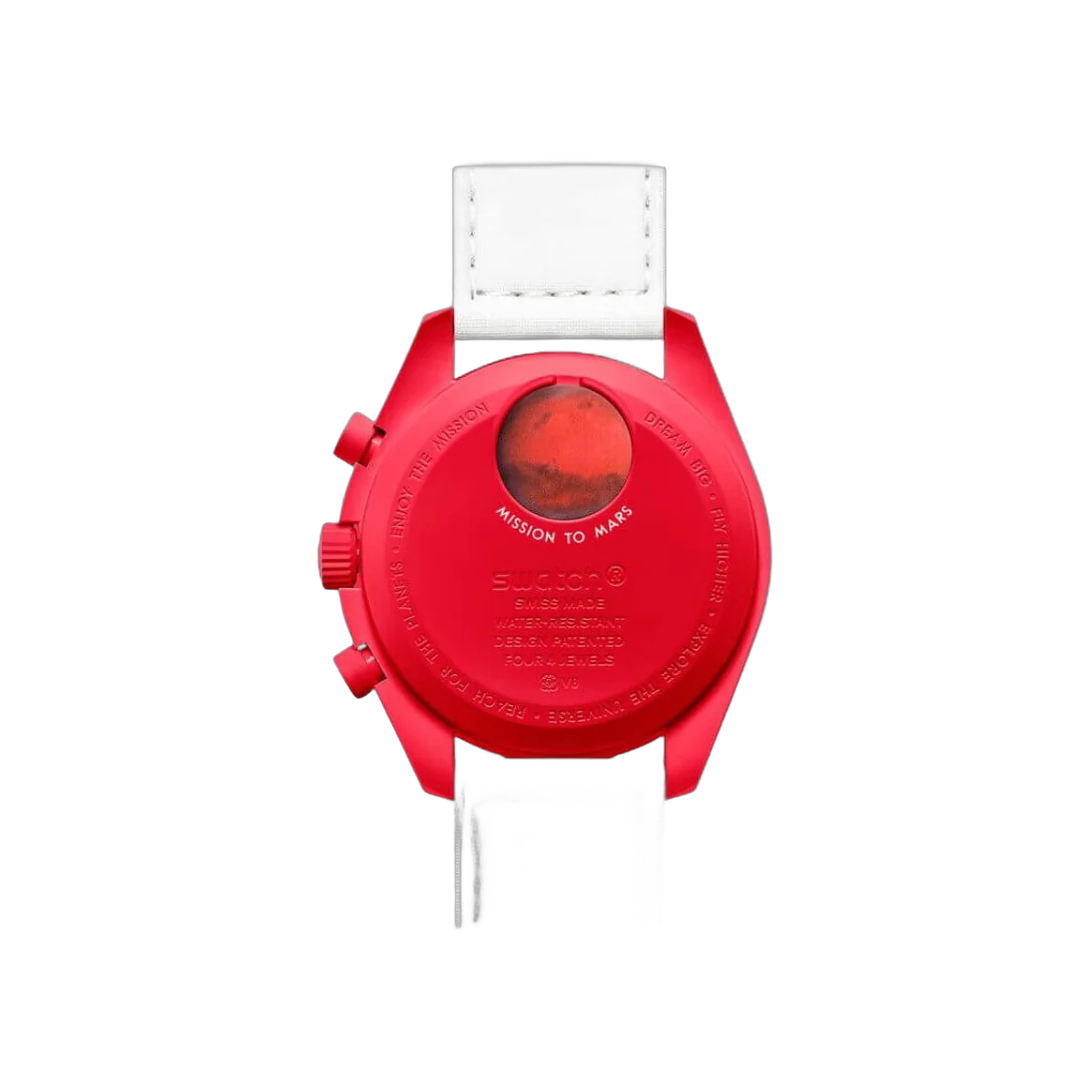 Omega X Swatch Mission To Mars So33R100 Moonswatch Red Bioceramic 42Mm White Straps Unisex Watch