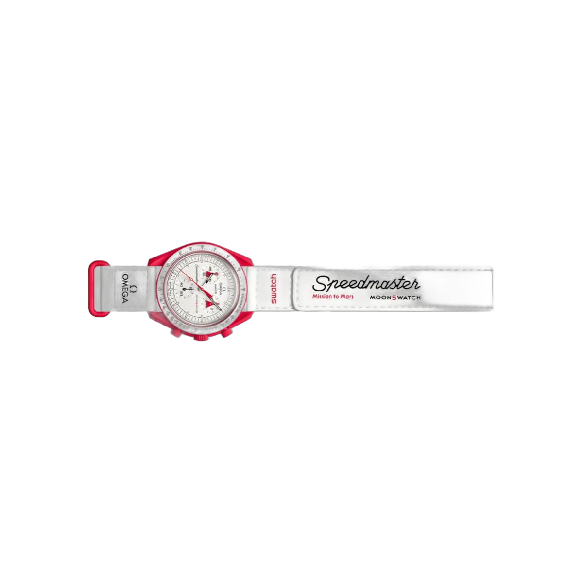 Omega X Swatch Mission To Mars So33R100 Moonswatch Red Bioceramic 42Mm White Straps Unisex Watch