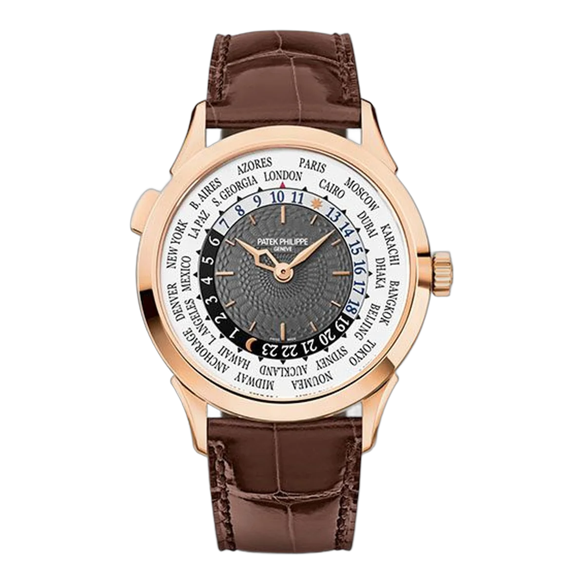 Patek Philippe 5230R-001 World Time Complications 18K Rose Gold 38.5Mm Shiny Brown Strap Watch