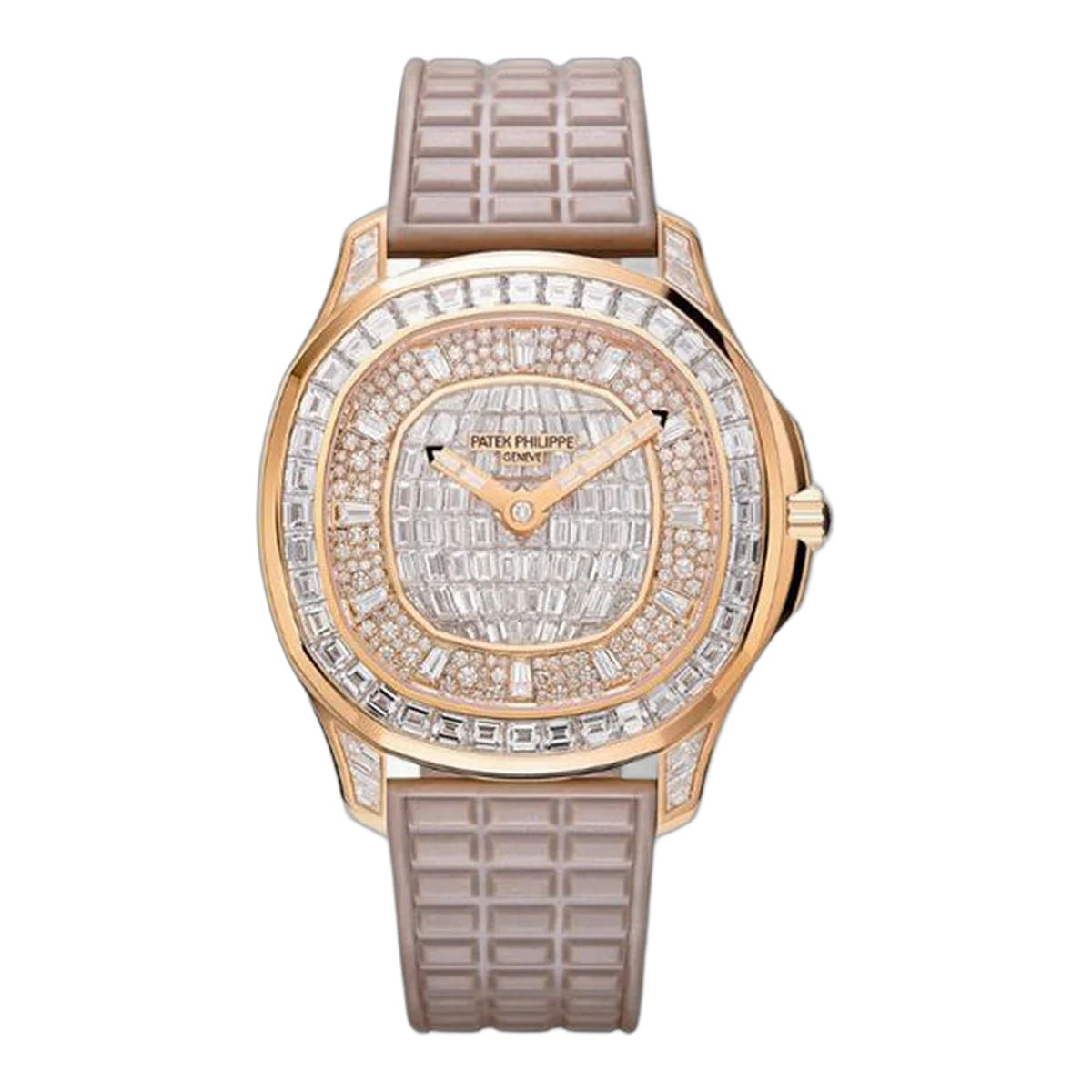 ساعة يد نسائية Patek Philippe Aquanaut 5062/450R-001 Luce Haute Joaillerie 38.8 Mm ذهب وردي 18 قيراط أحزمة مطاطية بيج لؤلؤي