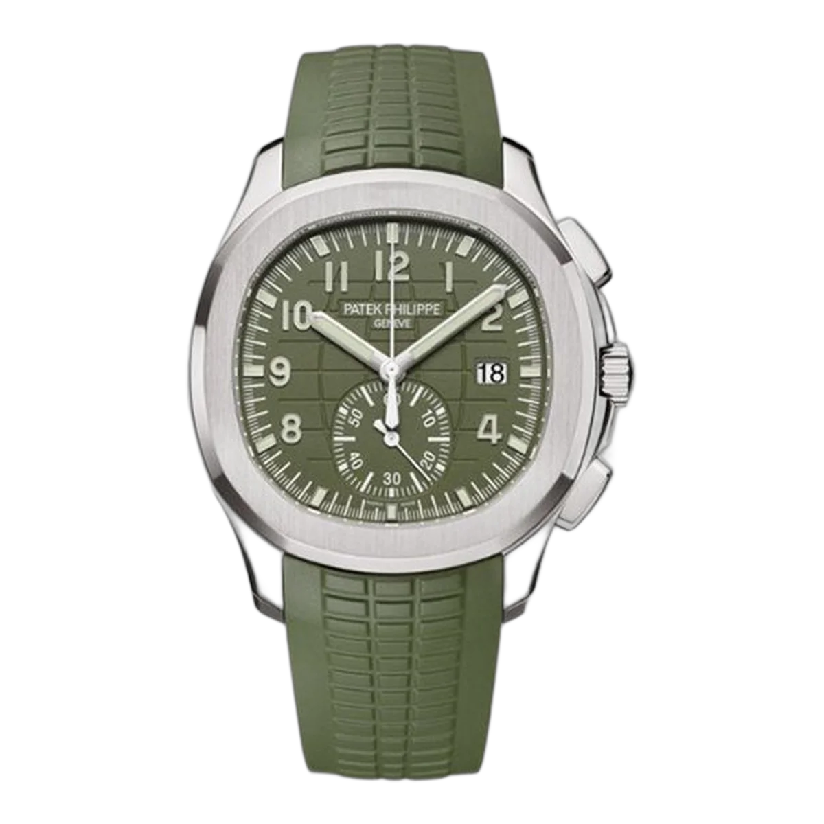 Patek Philippe Aquanaut 5968G-010 Khaki Green Dial Flyback Chronograph 42Mm 18K White Gold Khaki Rubber Strap