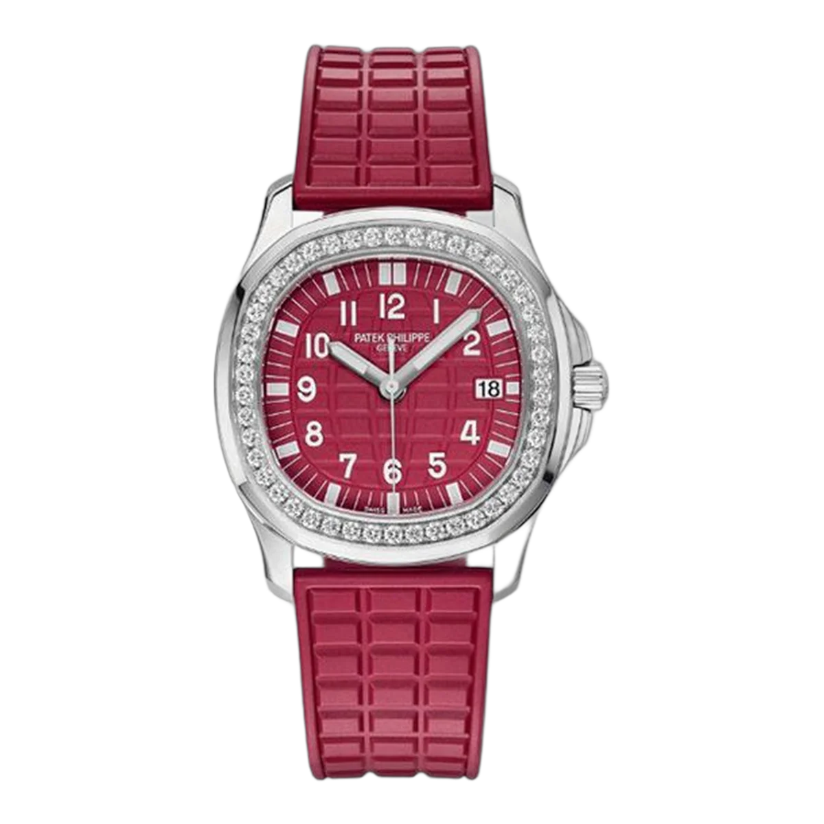 Patek Philippe Aquanaut Luce 5067A-027 Himbeerrotes Zifferblatt Diamantbesetzte Lünette 35,6 mm Singapore 2019 Special Edition Damenuhr