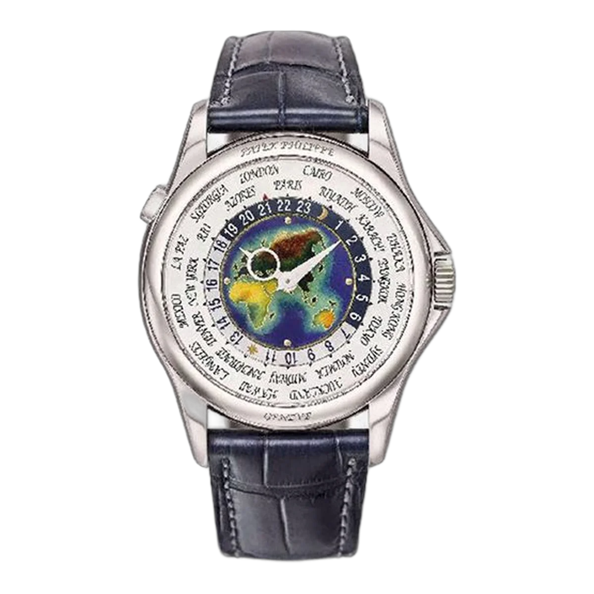 百达翡丽 Grand Complications 5131G-001 世界时间 39.5 毫米白金黑色皮表带男士手表