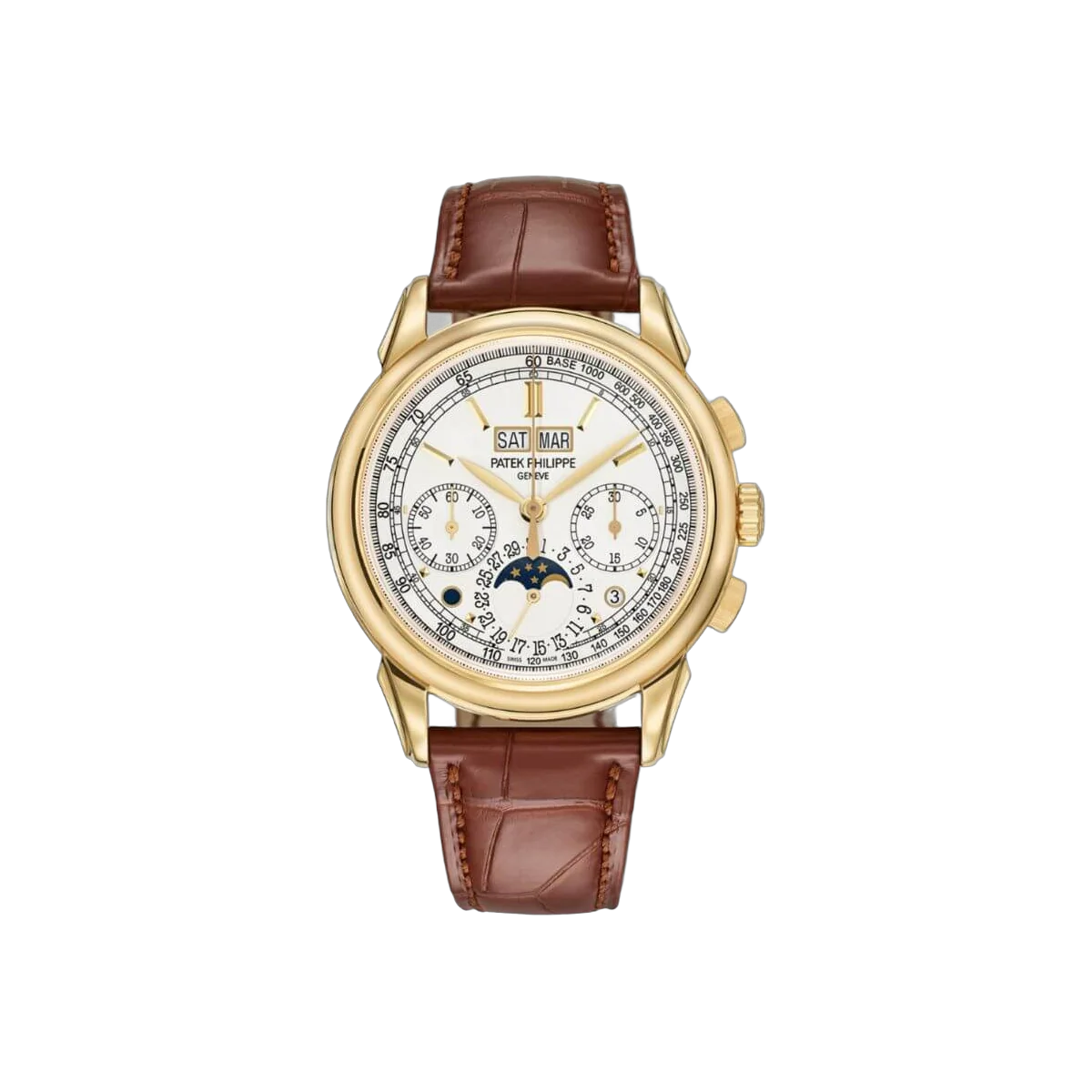 Patek Philippe Grand Complications 5270J-001 Perpetual Chronograph Hand Wind White Dial 41Mm 18K Yellow Gold Brown Leather Straps Men's Watch