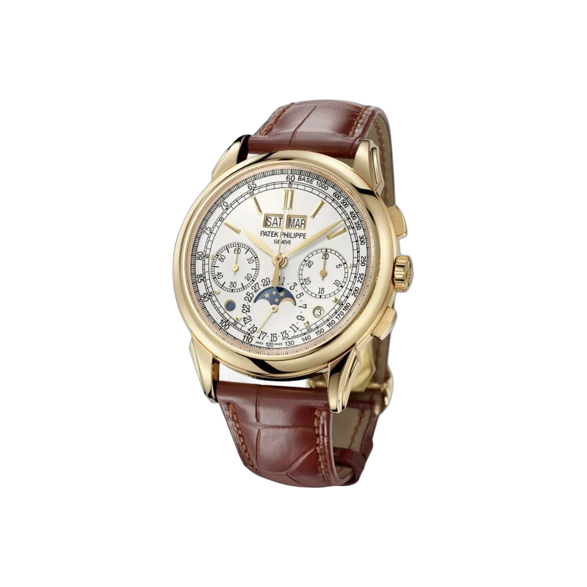 Patek Philippe Grand Complications 5270J-001 Perpetual Chronograph Hand Wind White Dial 41Mm 18K Yellow Gold Brown Leather Straps Men's Watch