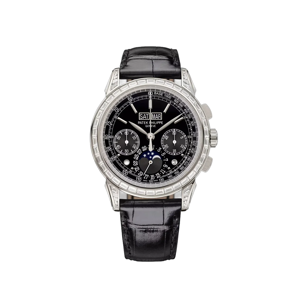 百达翡丽 Grand Complications 5271P-010 铂金镶长方形钻石表圈和表耳黑色表盘 41 毫米男士手表