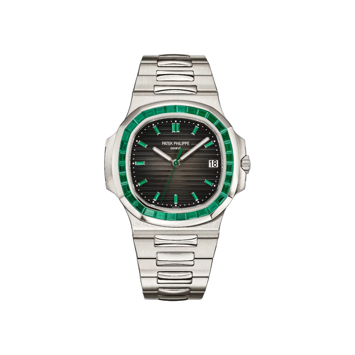Patek Philippe Nautilus 5711/113P-001 Platinum Baguette-cut Emeralds 40mm Black Dial Men's Watch
