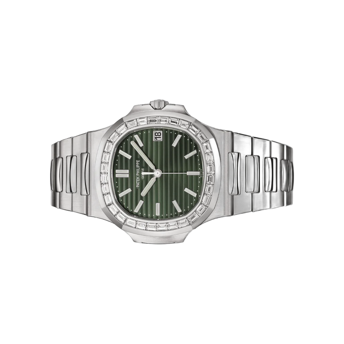 Patek Philippe Nautilus 5711/1300A-001 Baguette-Cut Bezel 40mm Olive Green Index Dial Mens Watch