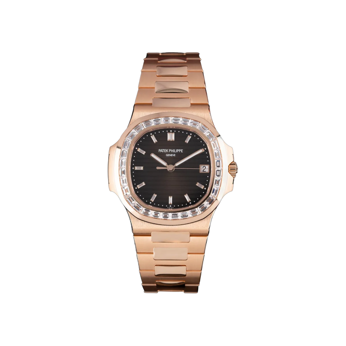 百达翡丽 Nautilus 5723/1R-010 自动玫瑰金长方形钻石表圈 40 毫米棕色表盘男士手表
