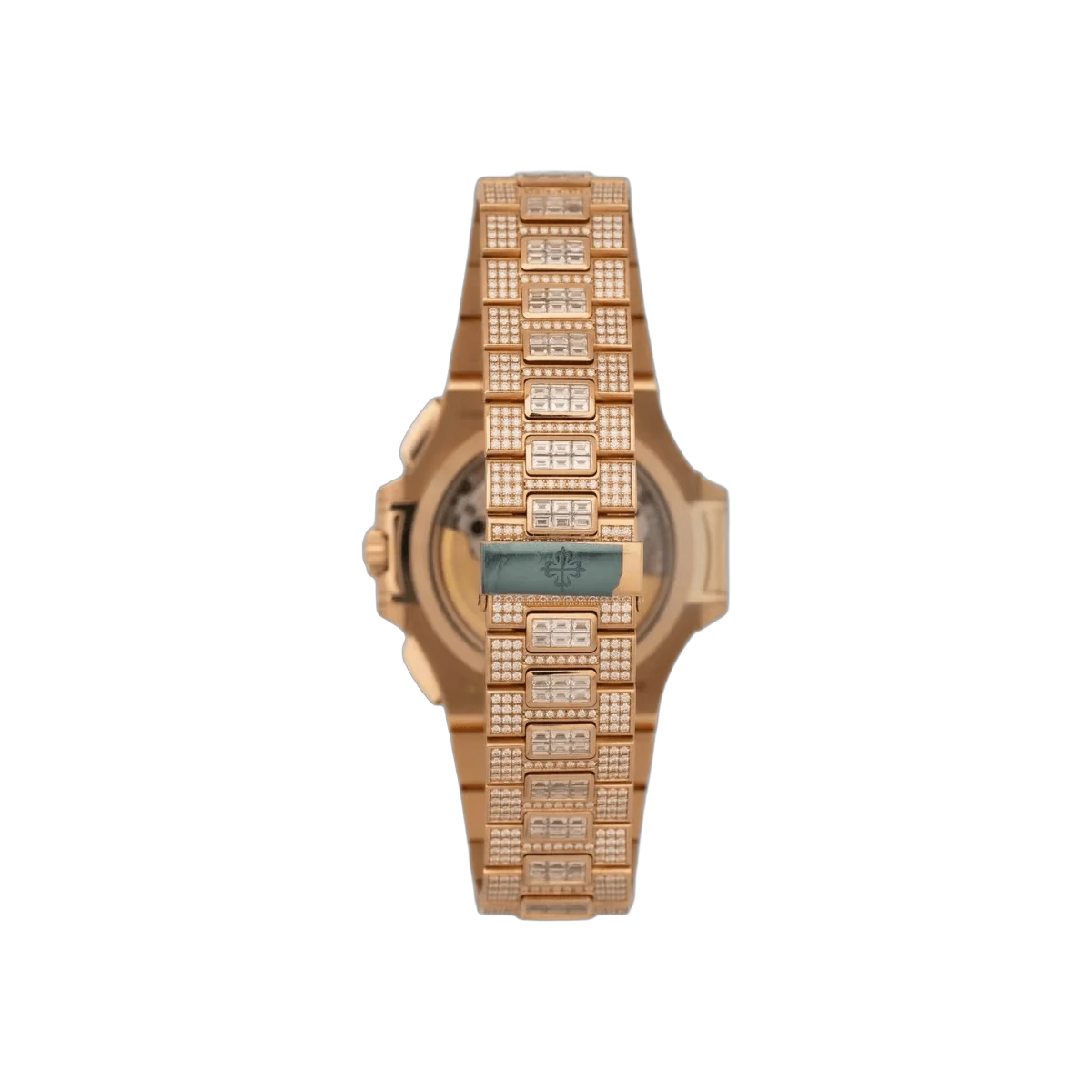 Patek Philippe Nautilus 5980/1400R-011 18K Rose Gold Full Diamond Chronograph Date Baguette 40mm Black Dial Mens Watch