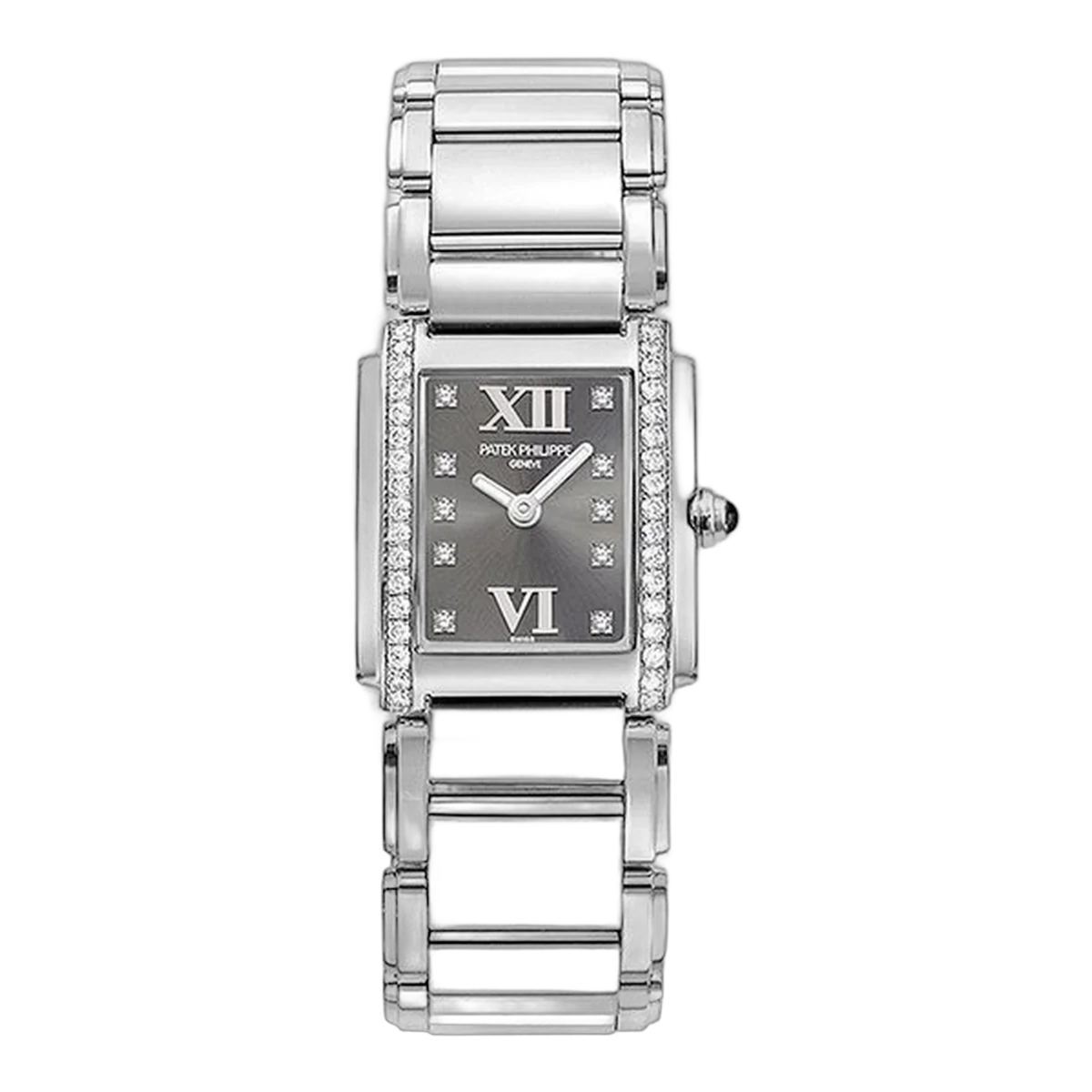 Patek Philippe Twenty-4 4910/10A-010 Quartz Grey Dial Diamond-Set Bezel 25Mm X 30Mm Stainless Steel Ladies Watch