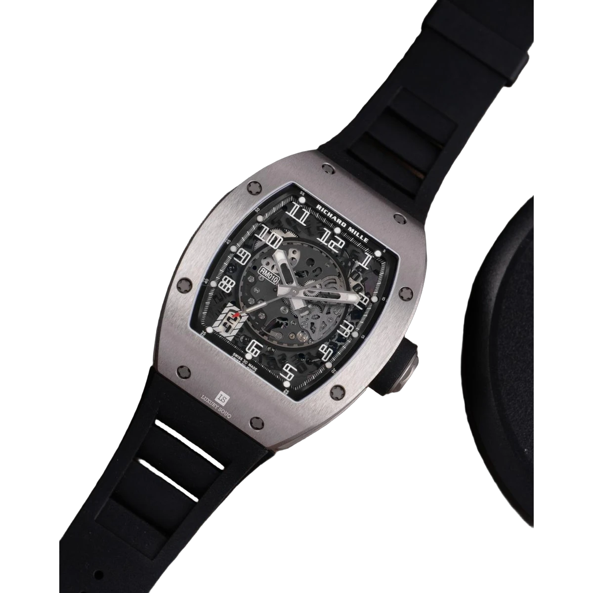 Richard Mille Rm 010 Ti 镂空表盘自动 48 X 39.3 毫米钛黑色橡胶表带男士手表
