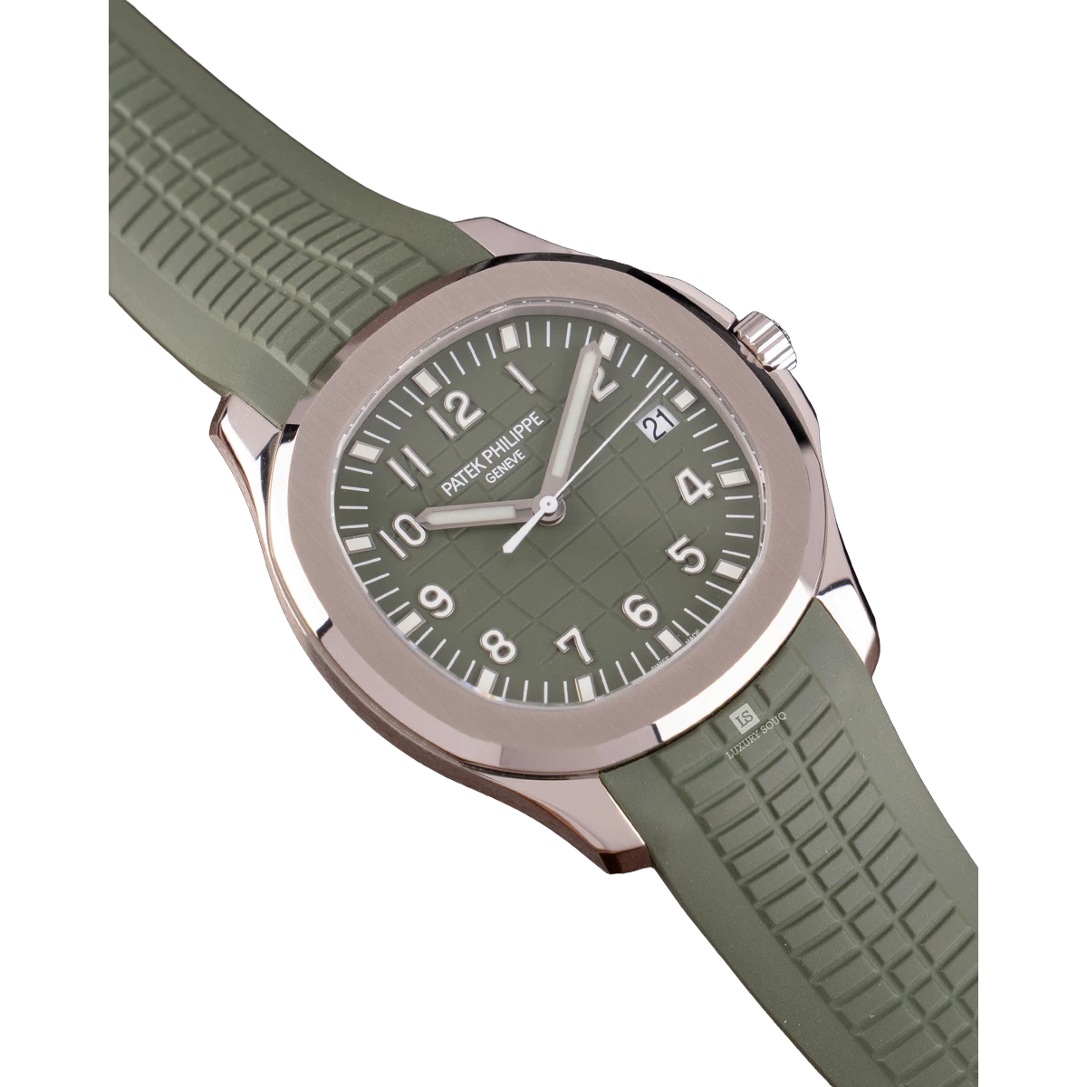 Patek Philippe Aquanaut 5168G-010 Jumbo Khaki Green Dial 18K White Gold Khaki Green Rubber Strap