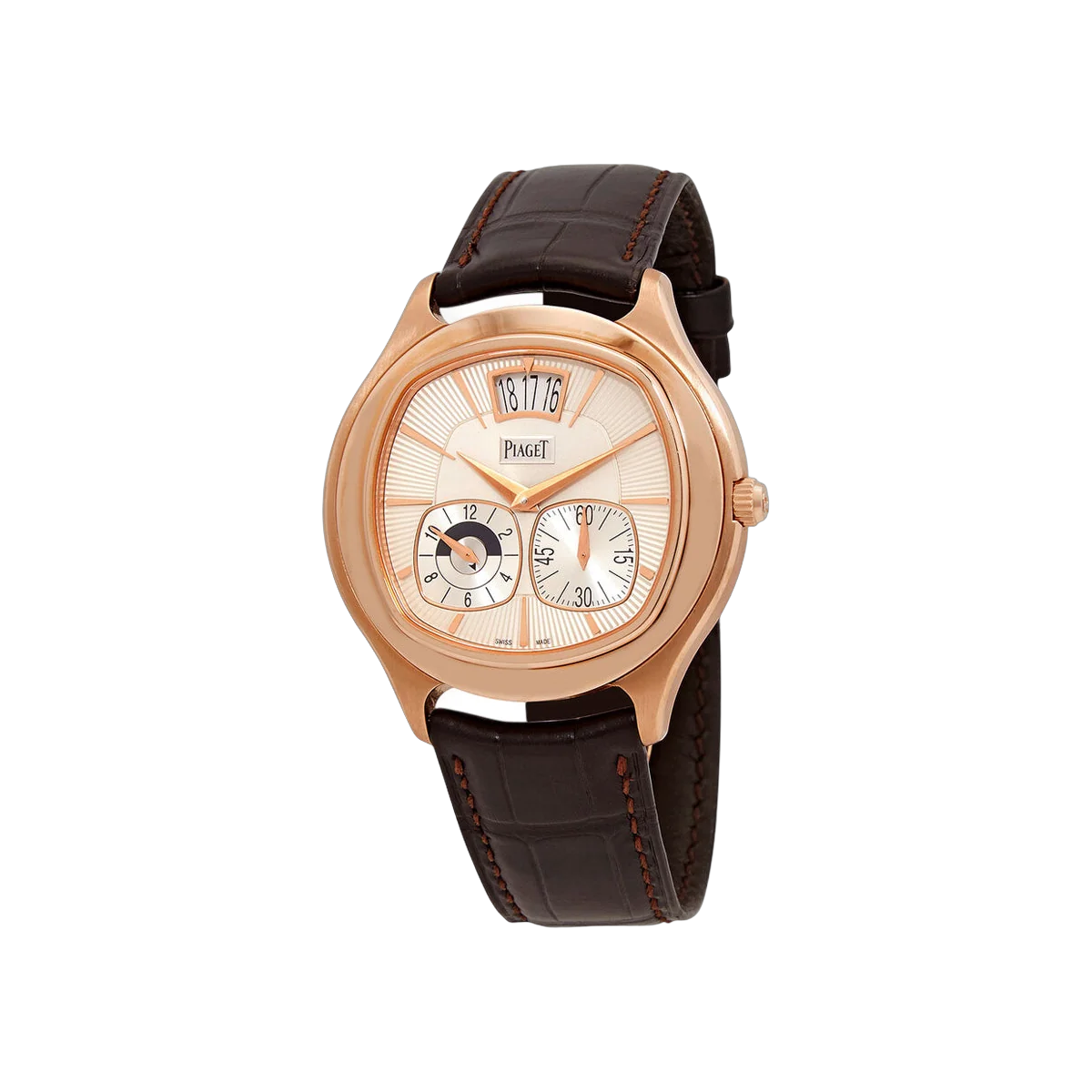 Piaget Emperador G0A32017 双时区玫瑰金 42 毫米银色表盘男士手表