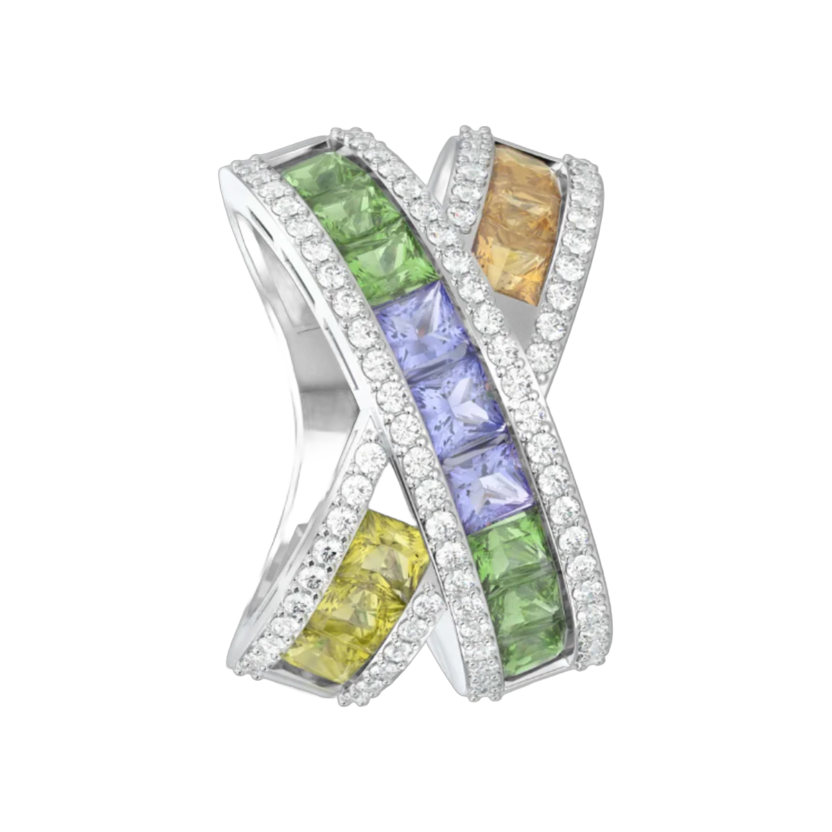 RAINBOW SAPPHIRE PRINCESS RING- 4.89 CTS- HRD-G-H/SI 785R,Total Wt - 9.93gm