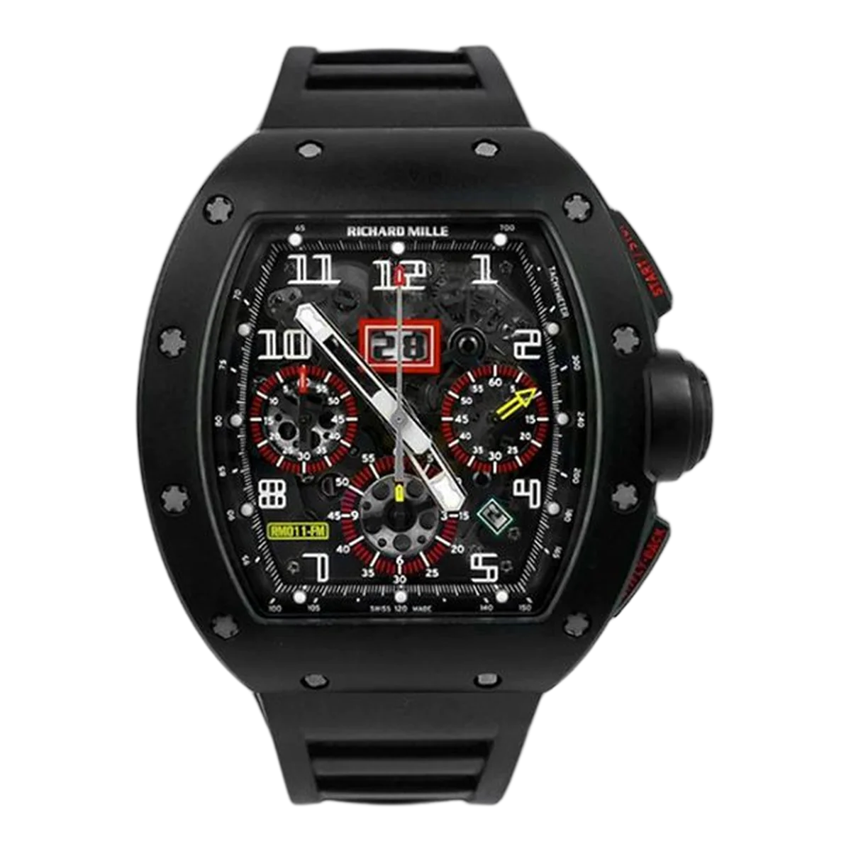 Richard Mille Rm 011 Ca Felipe Massa Flyback Chronograph Carbon Skeleton Dial 50Mm Black Rubber Strap Men's Watch