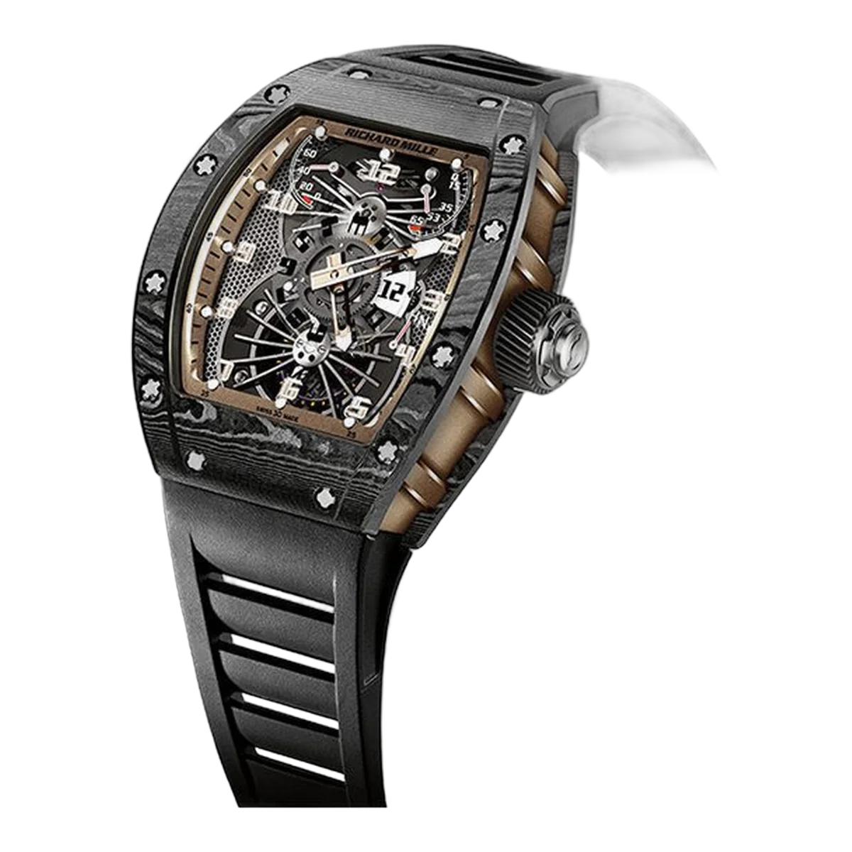 Richard Mille Rm 022 Aerodyne Dual Time Zone Tourbillon Asia Edition 48Mm X 40Mm Black Rubber Straps Men's Watch