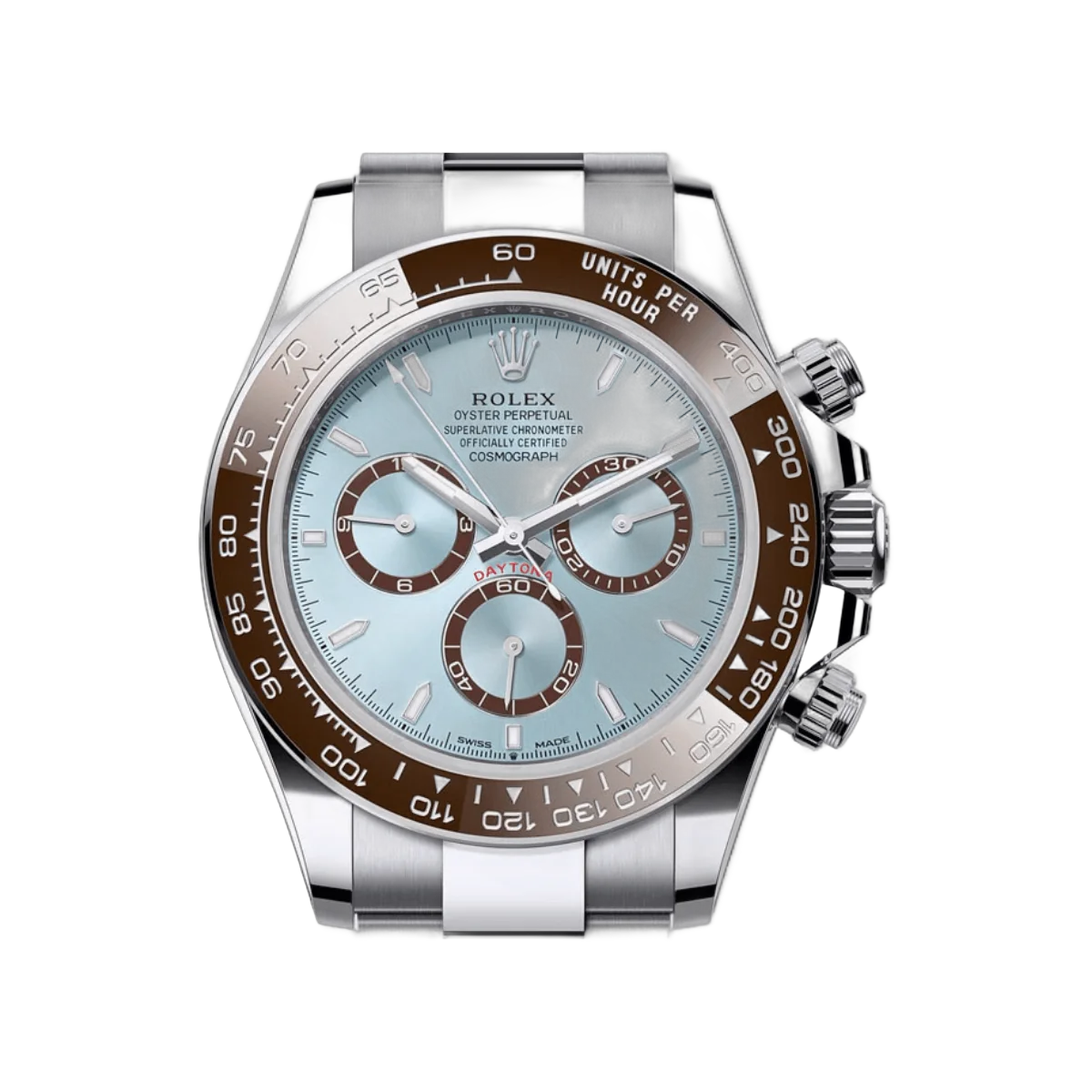 Rolex Cosmograph Daytona 126506 Chestnut Brown Bezel Oyster Platinum Bracelet Ice Blue Dial