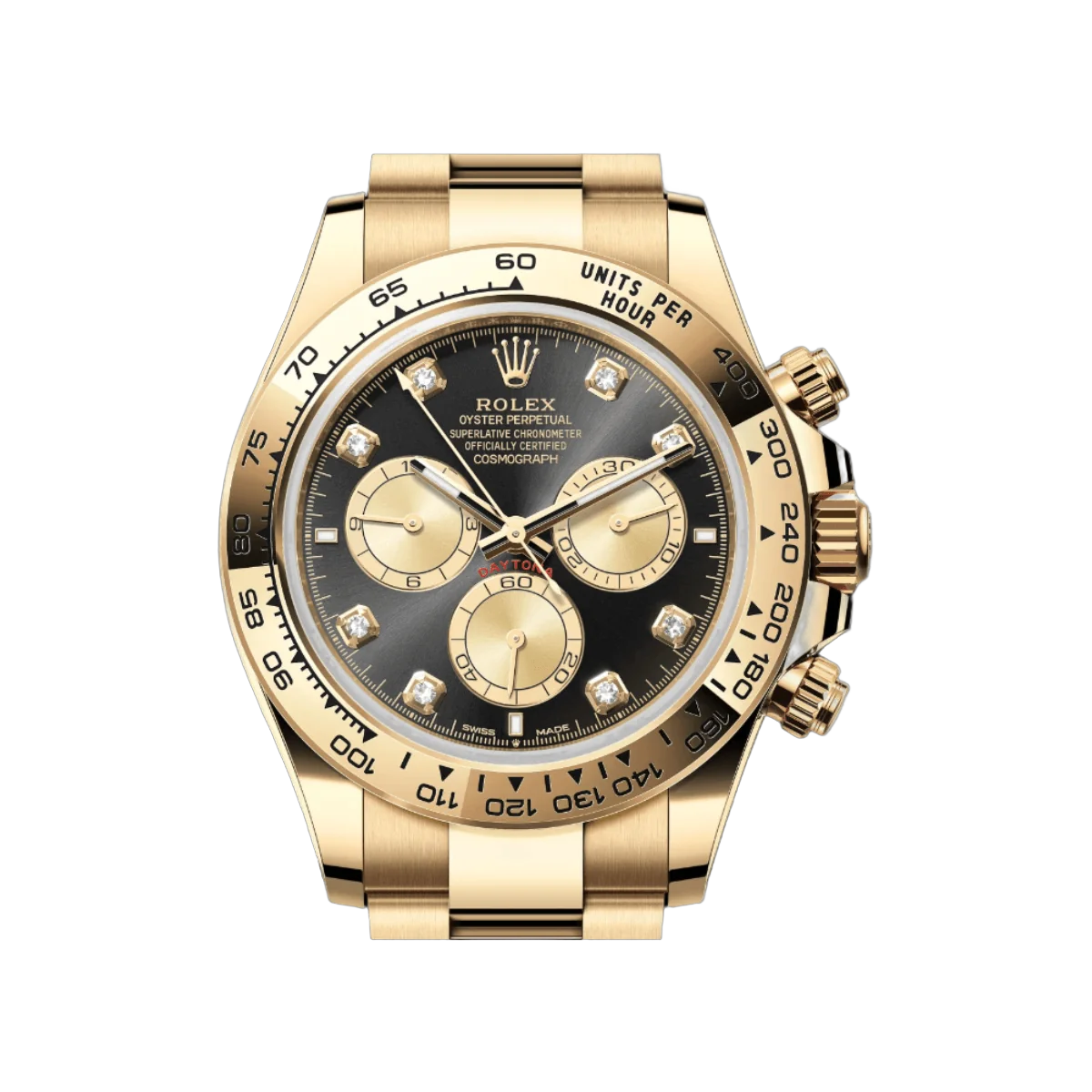 Rolex Cosmograph Daytona 126508-0003 Gelbgold Feste Lünette Schwarzes Diamantzifferblatt