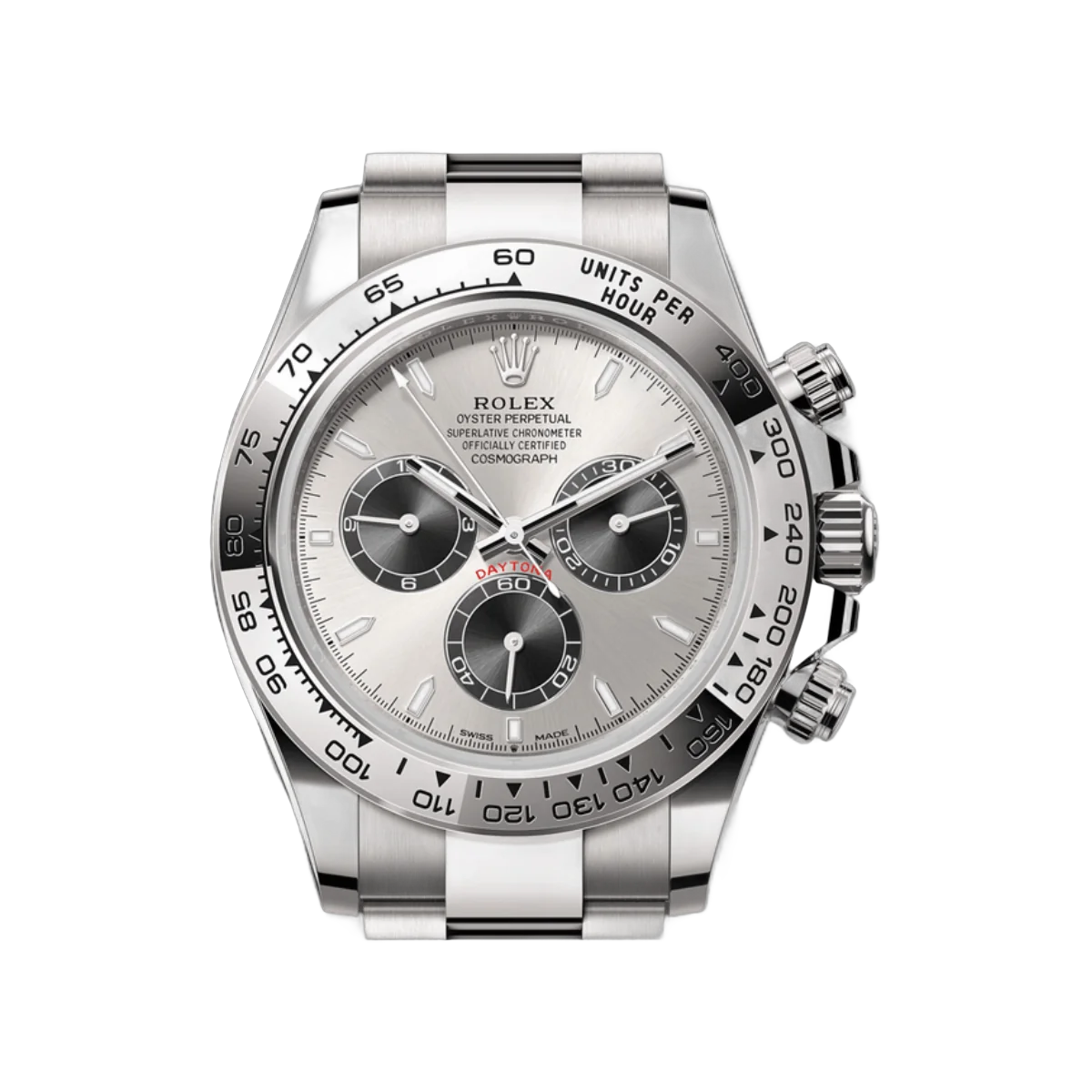 Rolex Cosmograph Daytona 126509-0003 ذهب أبيض مع إطار منقوش ومينا فضي